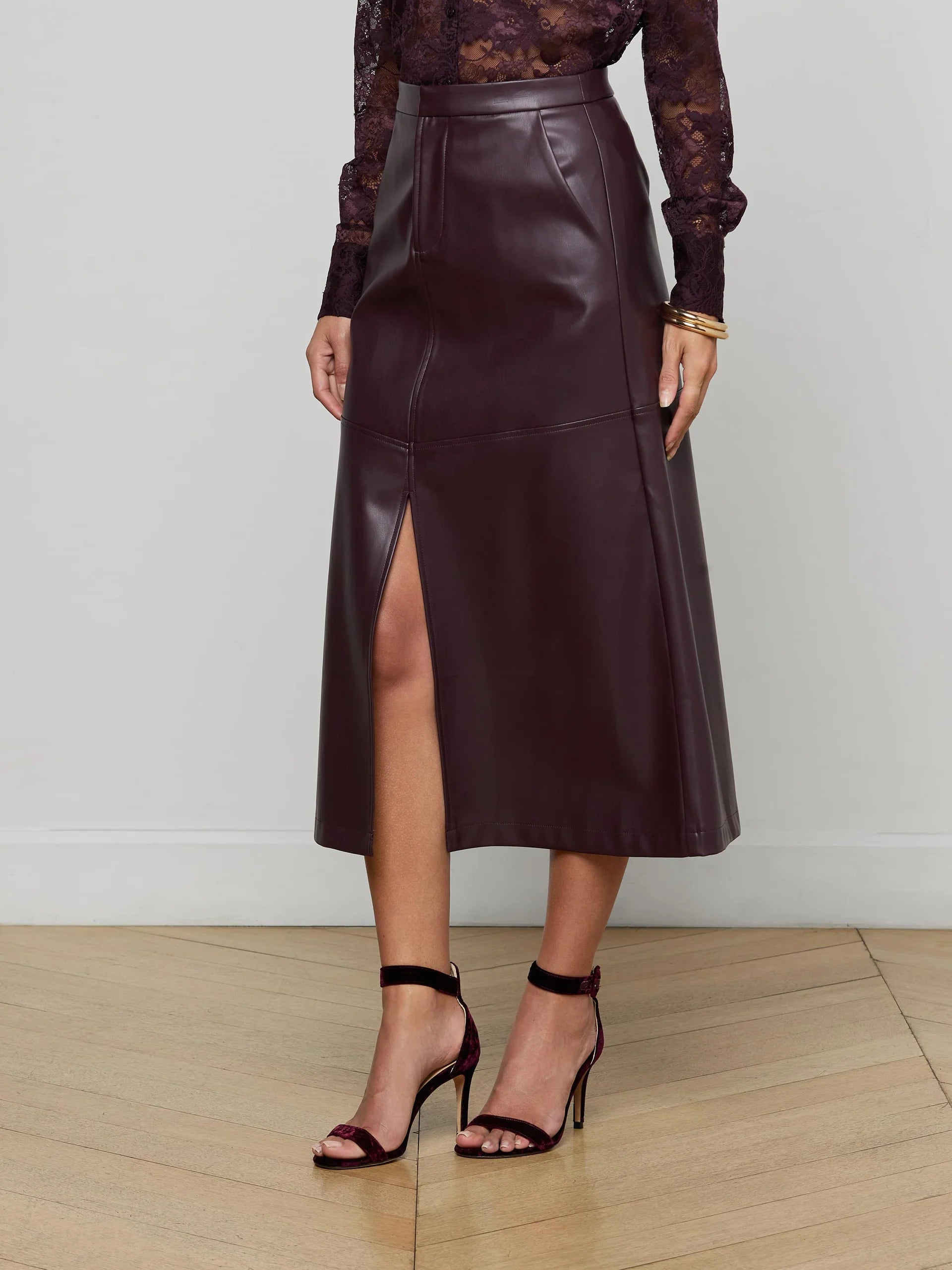 L'Agence Robyn Vegan Leather Midi Skirt