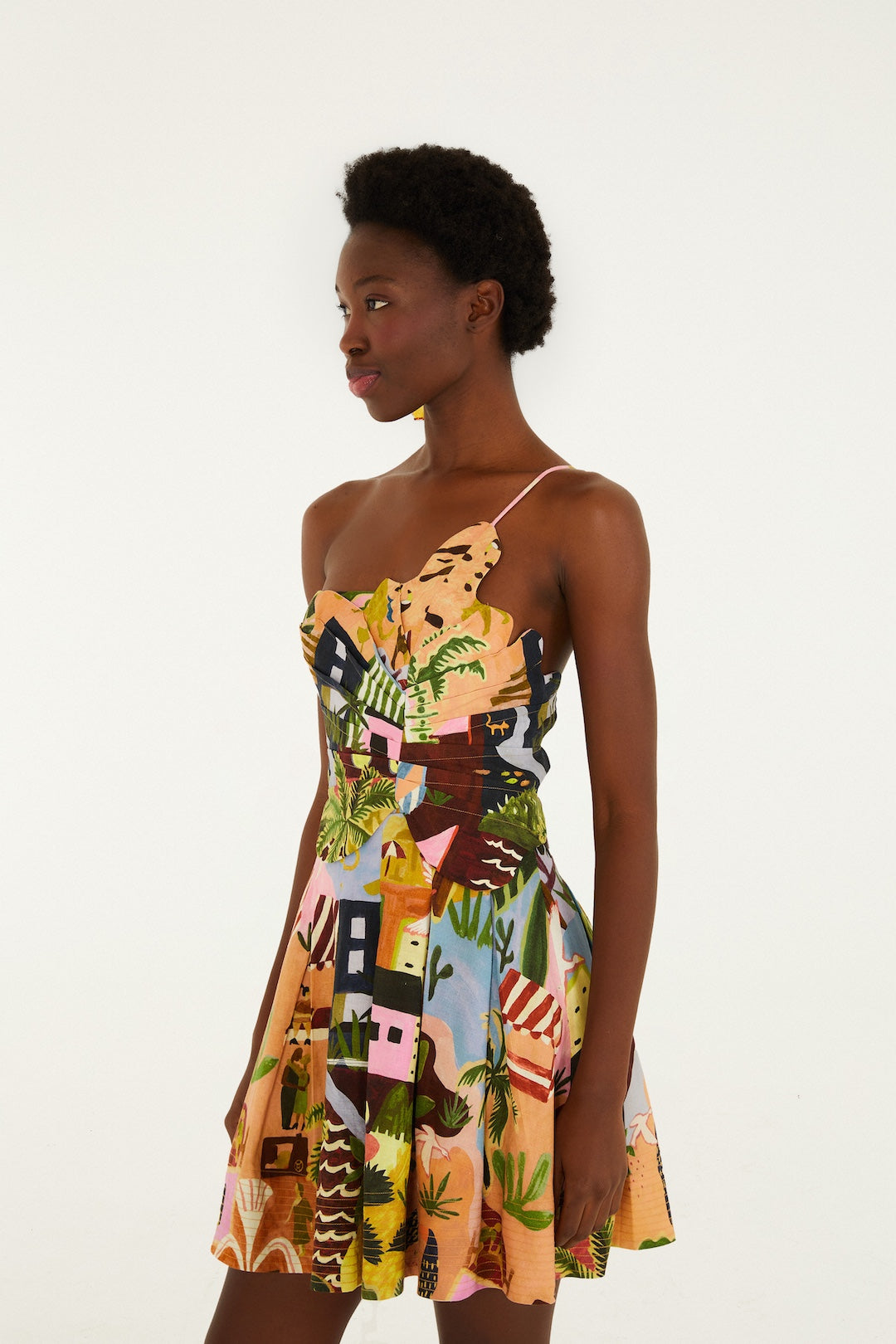 TROPICAL PAINTING MULTICOLOR MINI DRESS