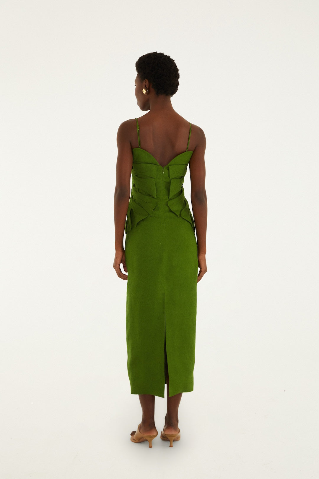 GREEN MONSTERA LEAF SLEEVELESS MAXI DRESS