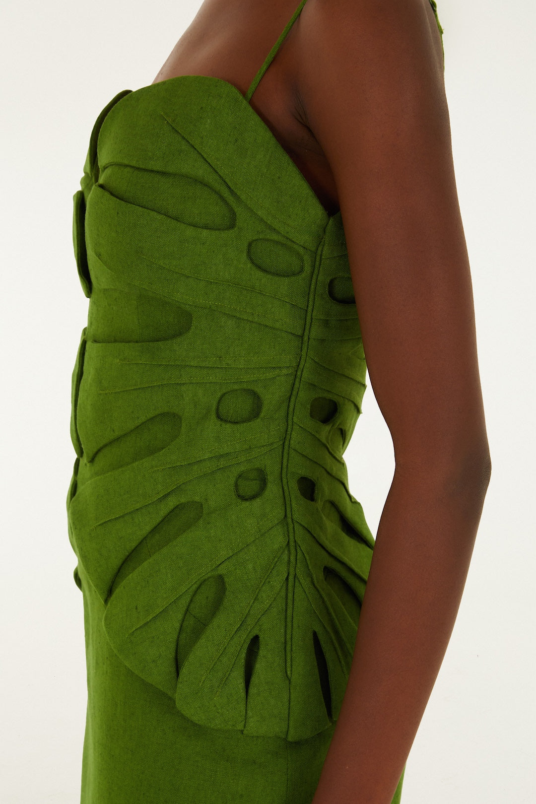 GREEN MONSTERA LEAF SLEEVELESS MAXI DRESS