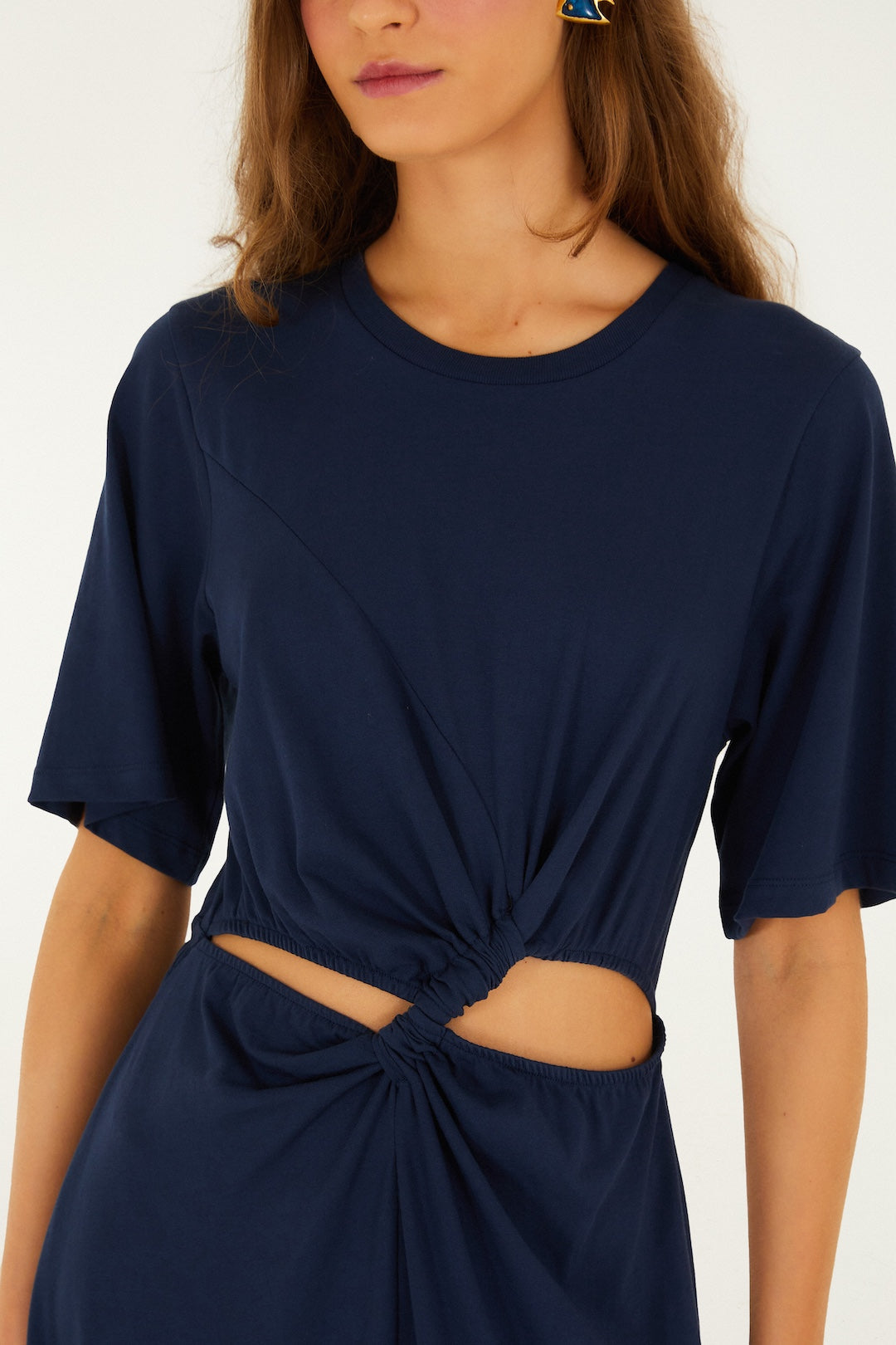DARK BLUE SHORT SLEEVE MIDI DRESS