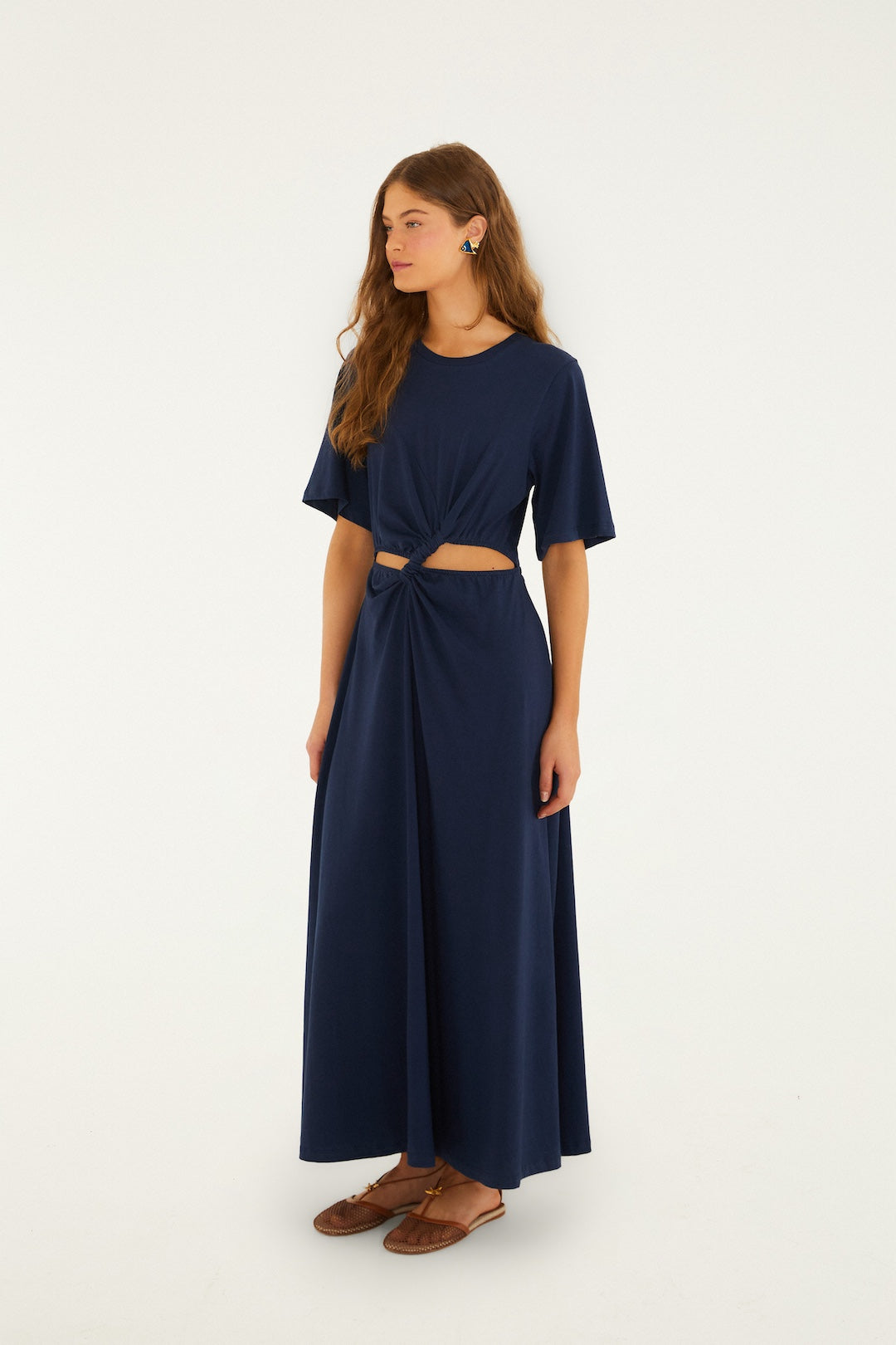 DARK BLUE SHORT SLEEVE MIDI DRESS