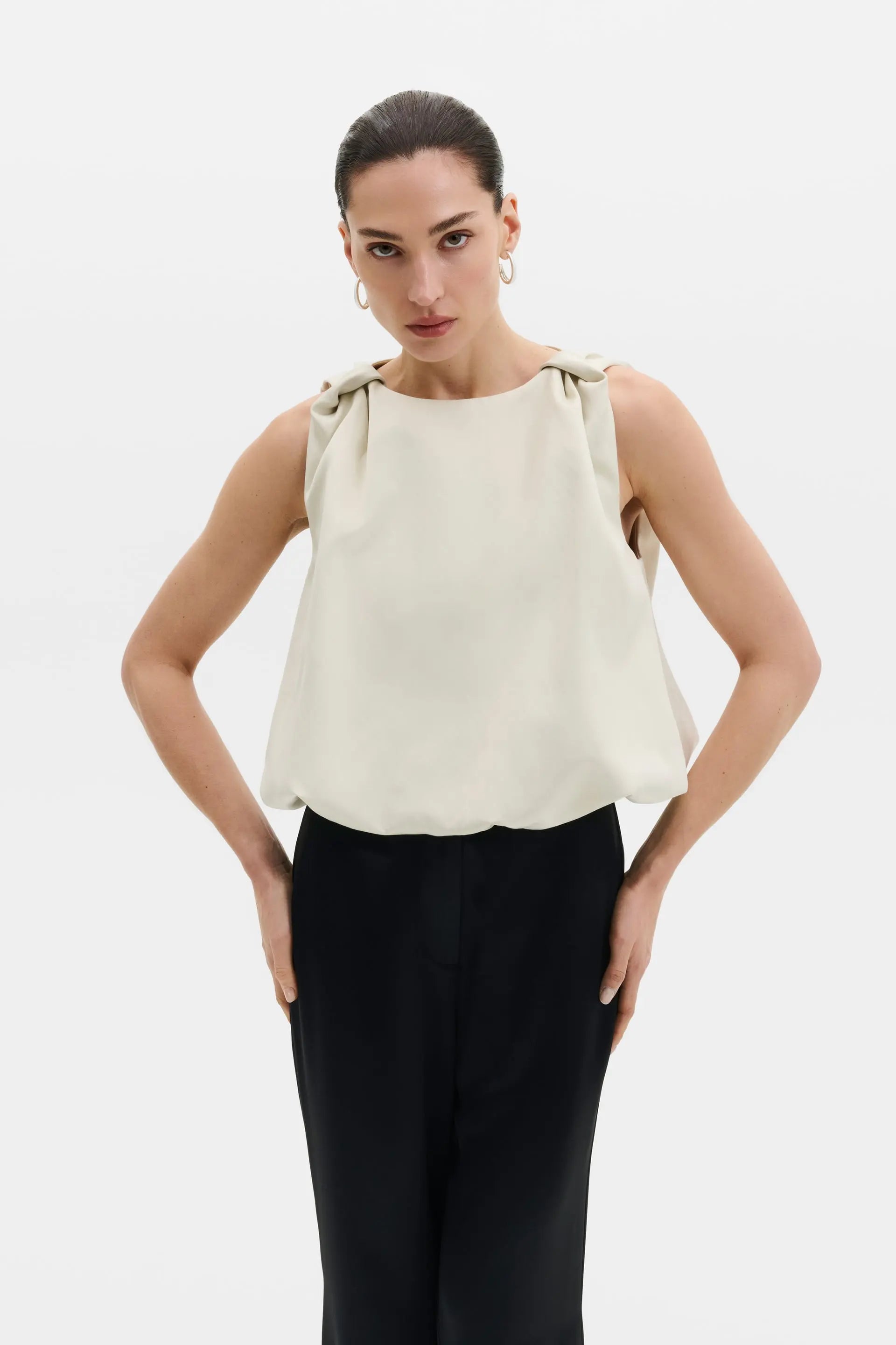 Malina Valentina Knotted Shoulder Satin Top