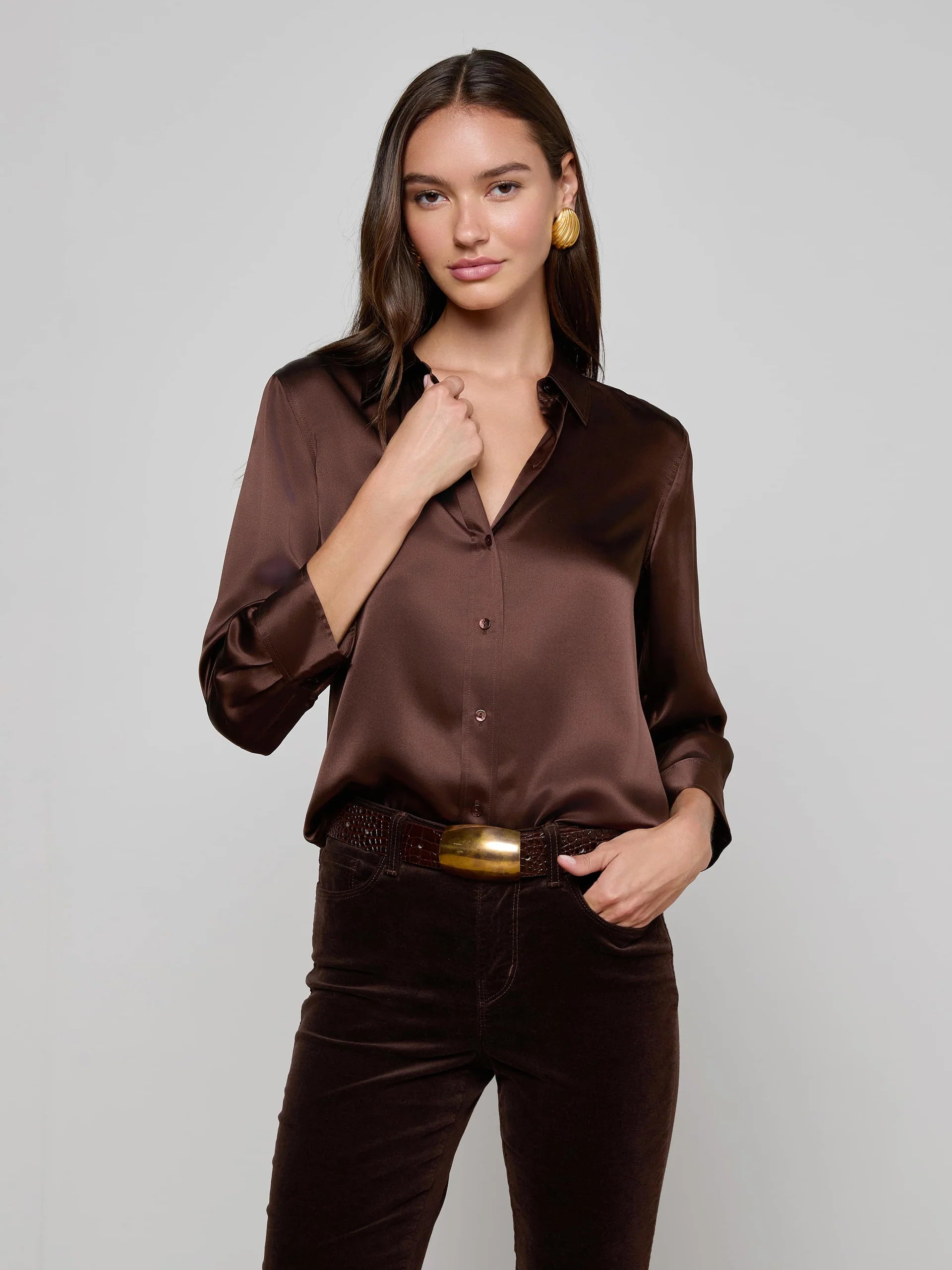 L'Agence Dani 3/4 Sleeve Blouse - Coffee Bean