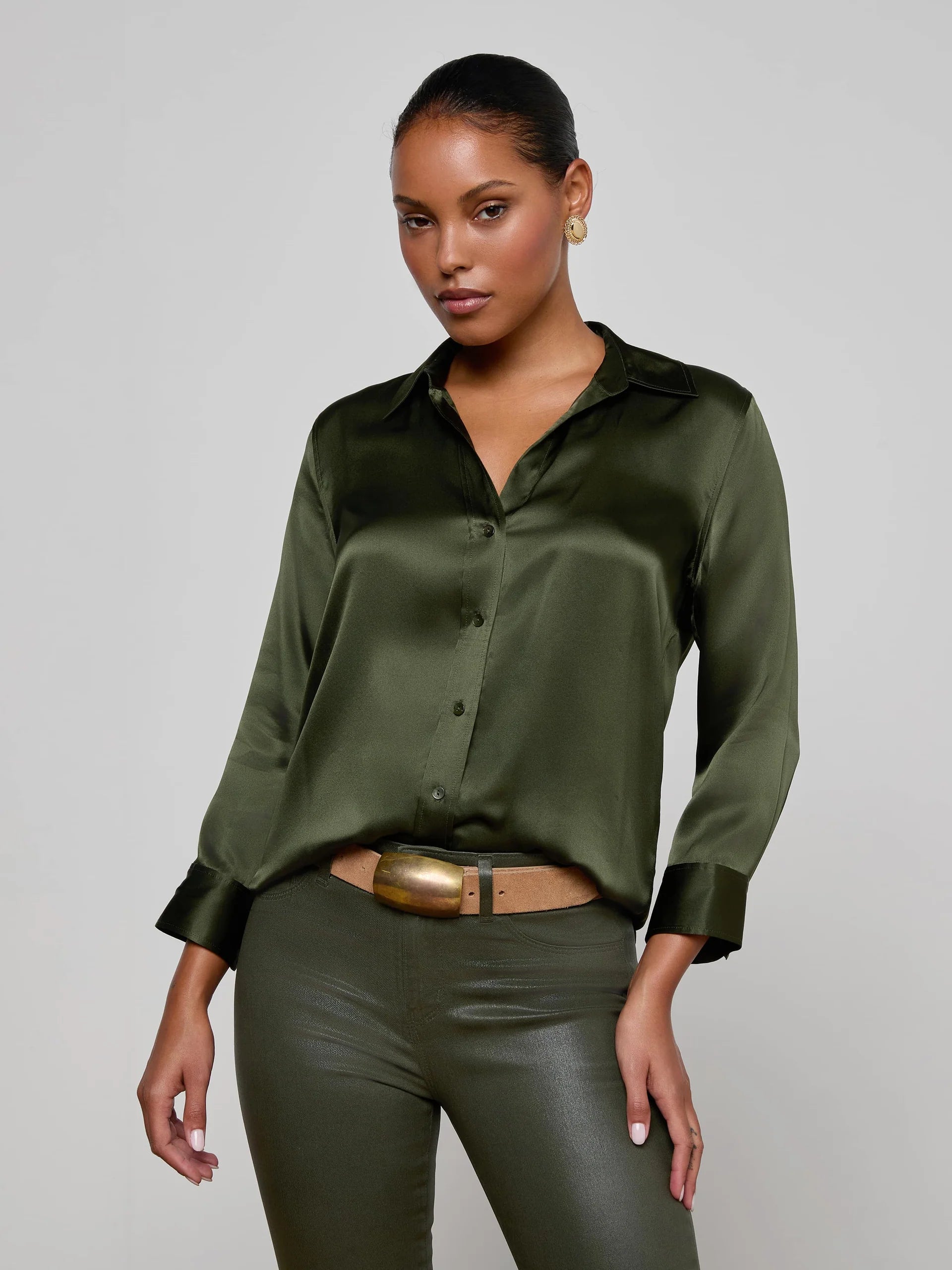 L'Agence Dani 3/4 Sleeve Blouse - Deep Olive