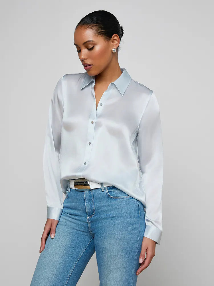 L'Agence Tyler Silk Blouse - Pale Mist Blue