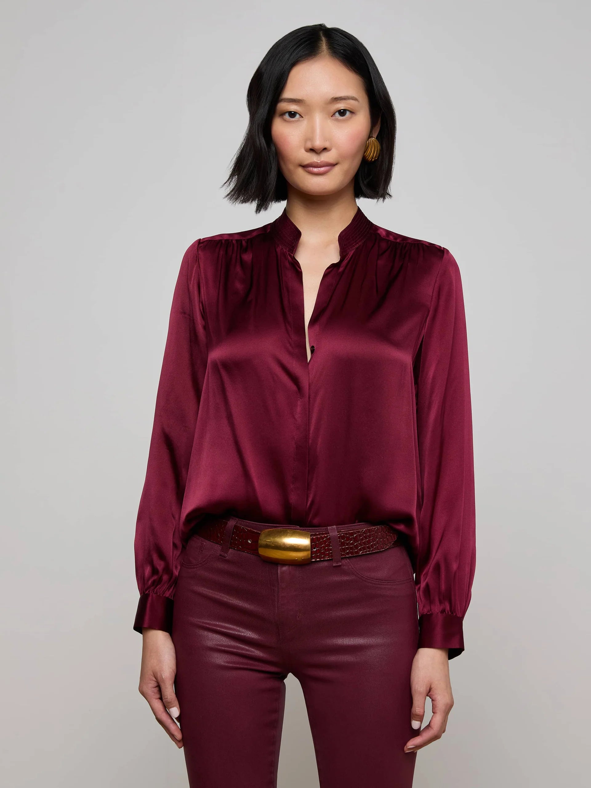 L'Agence Bianca Band Collar Blouse