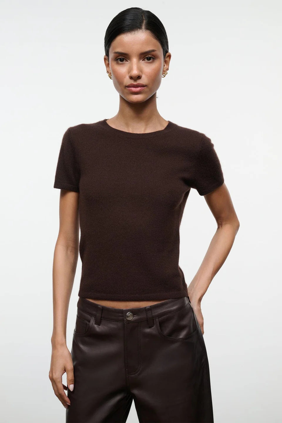 Staud Easy Cashmere Tee - Dark Chocolate