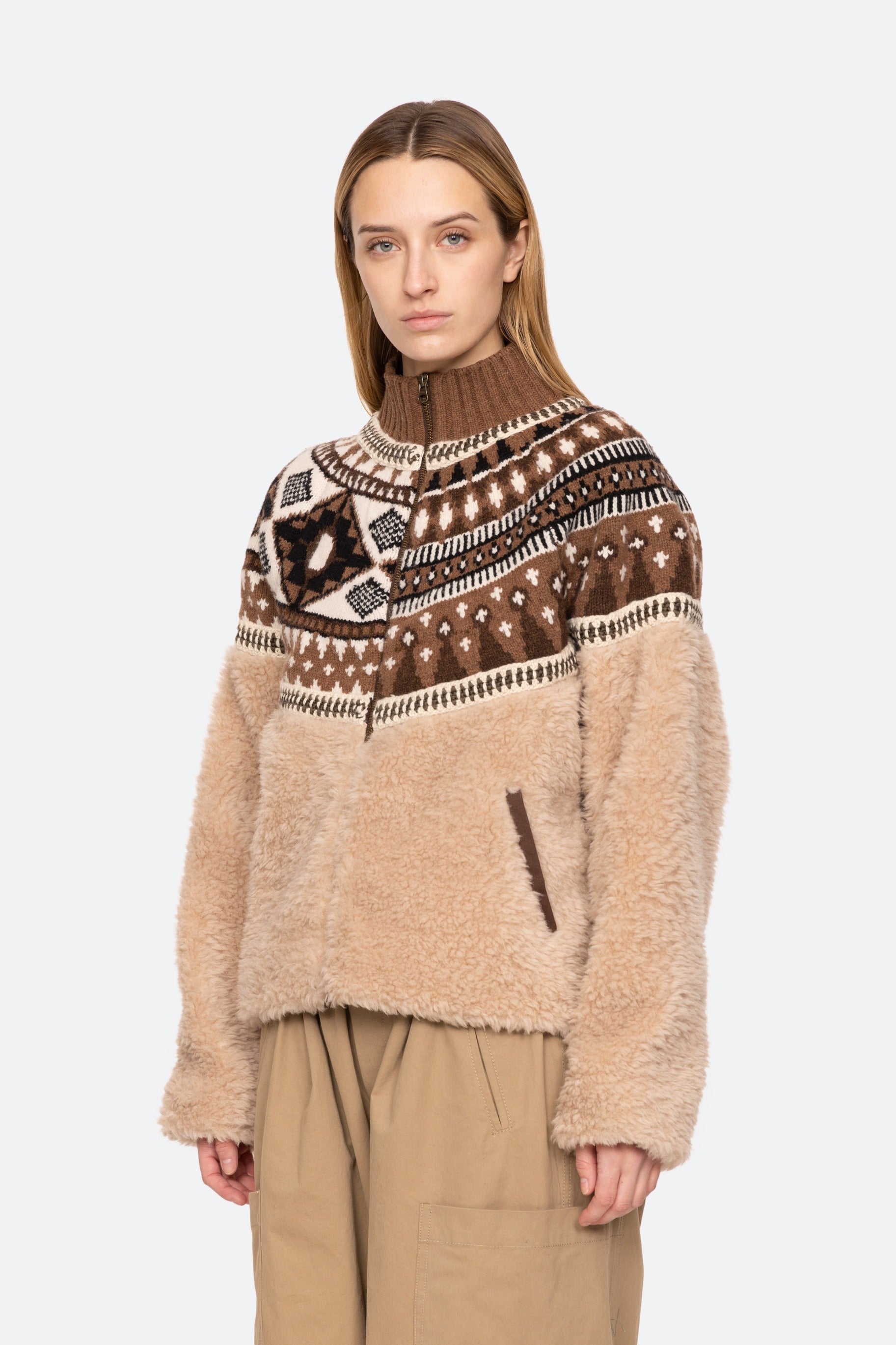 LINEA FAIR ISLE KNIT COMBO FLEECE JACKET (D2)