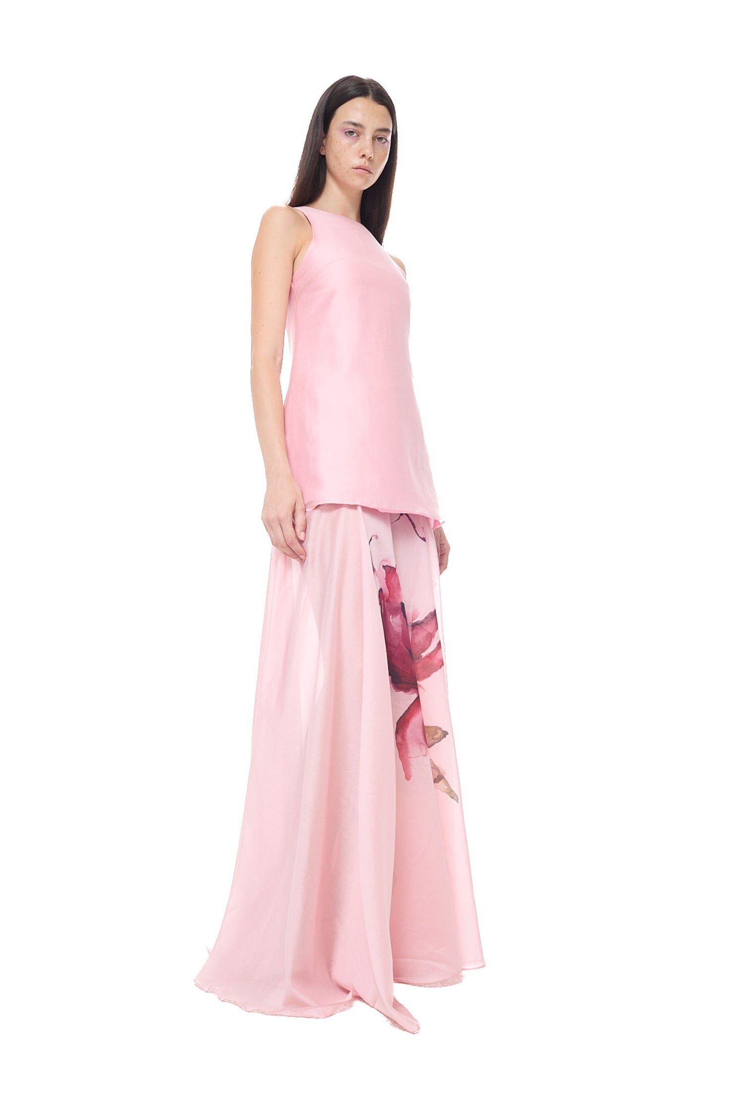 WATERCOLOR FLOWER PRINTED HALTER NECK LONG DRESS