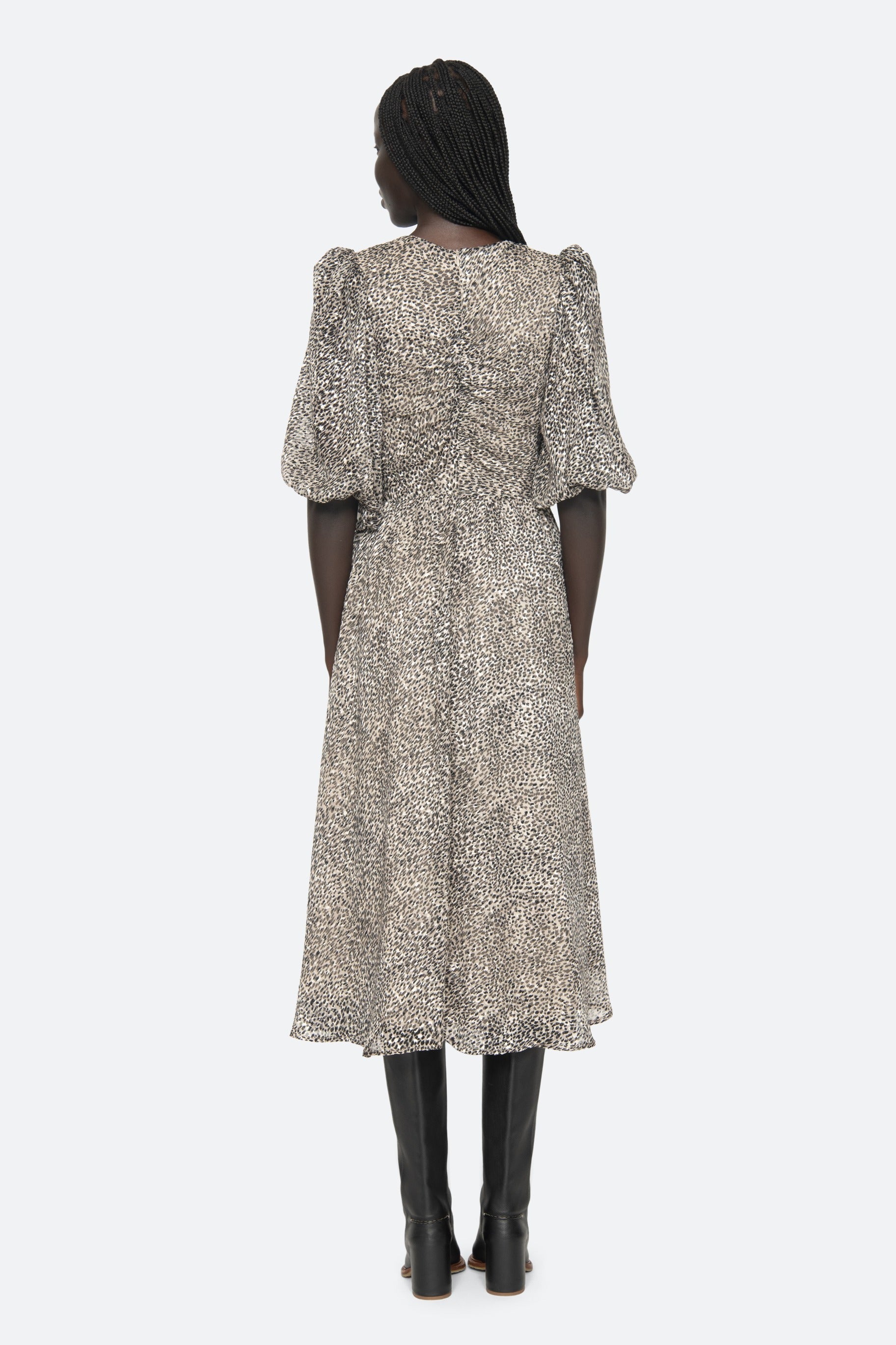 CHARLIZE PRINT RUCHED S/SLV DRESS (D2)