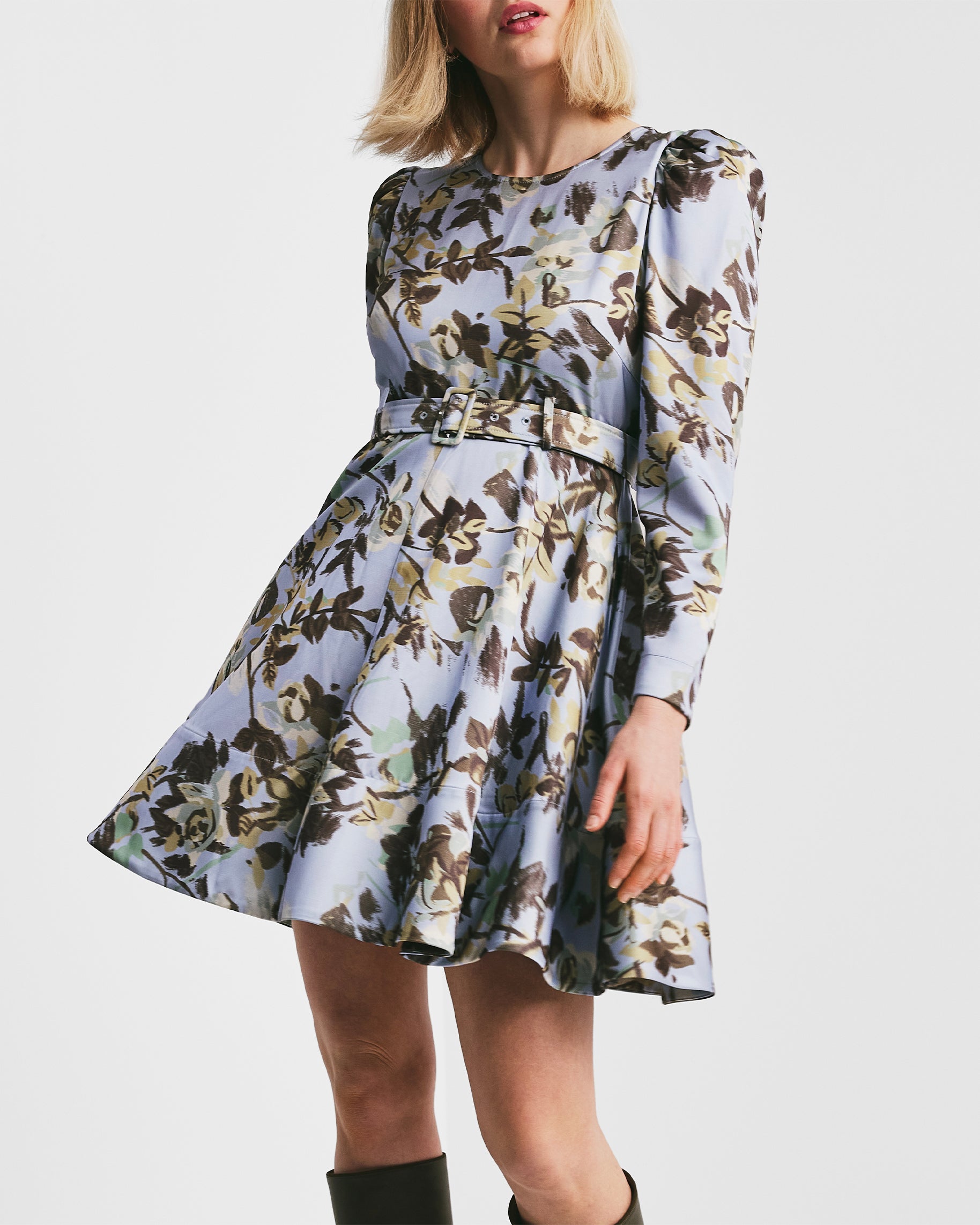 Tailored Satin Belt Dress