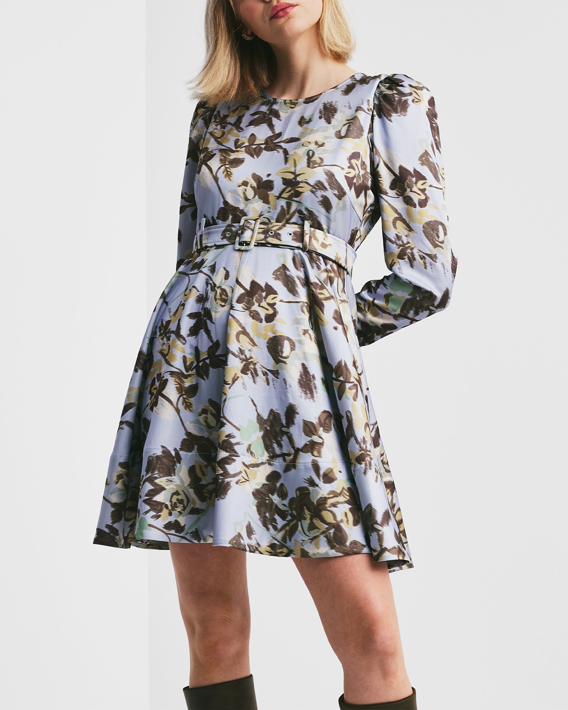 Tailored Satin Belt Dress