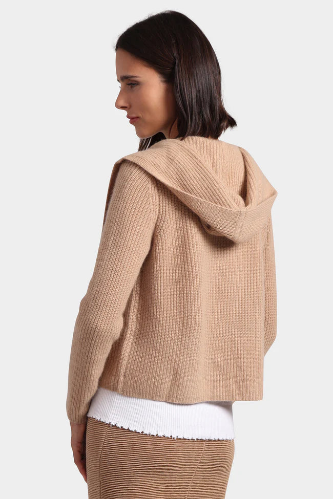 Minnie Rose Cashmere 5GG Shaker Hooded Flyaway Cardigan