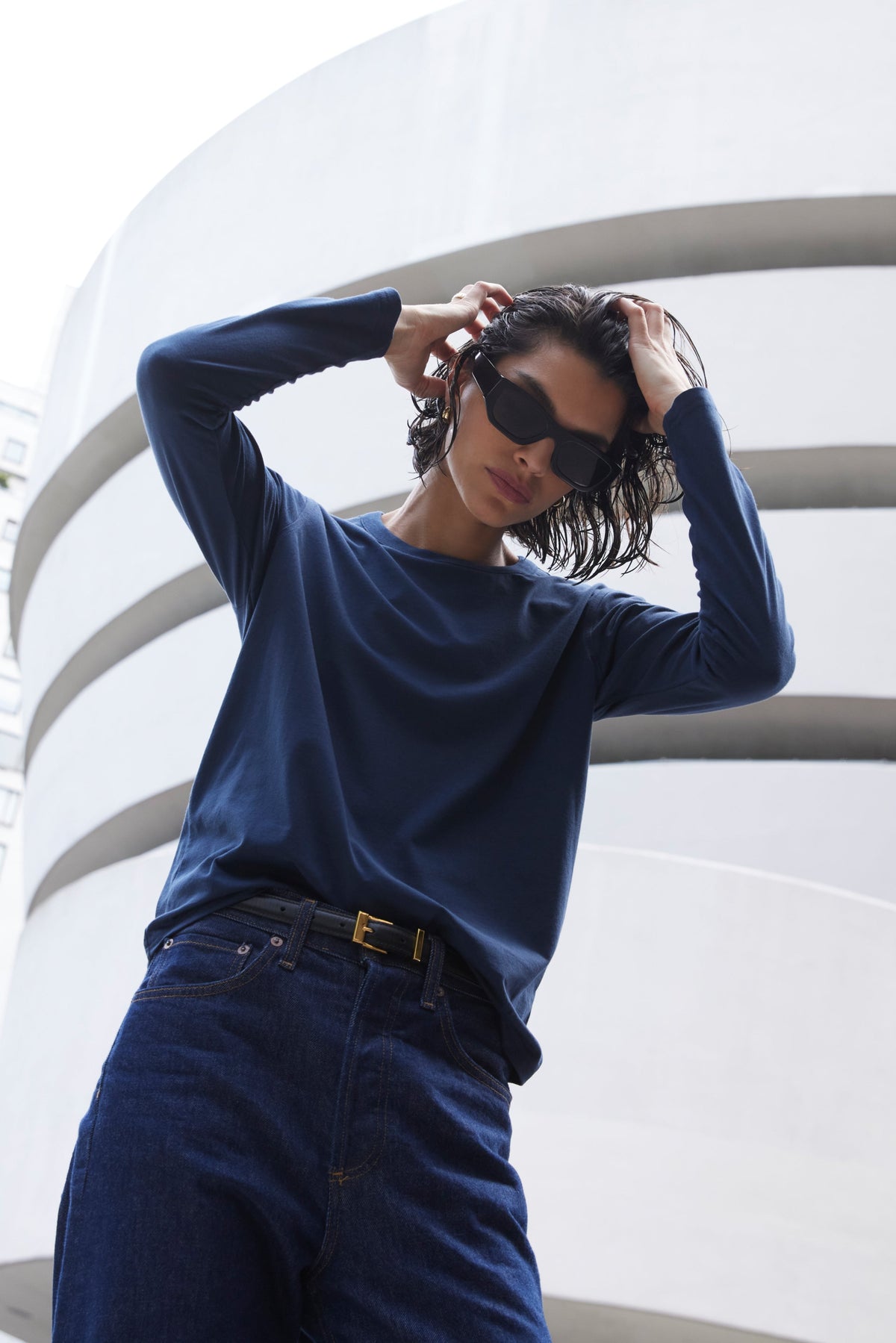 The Long Sleeve Perfect Tee in Navy - WS