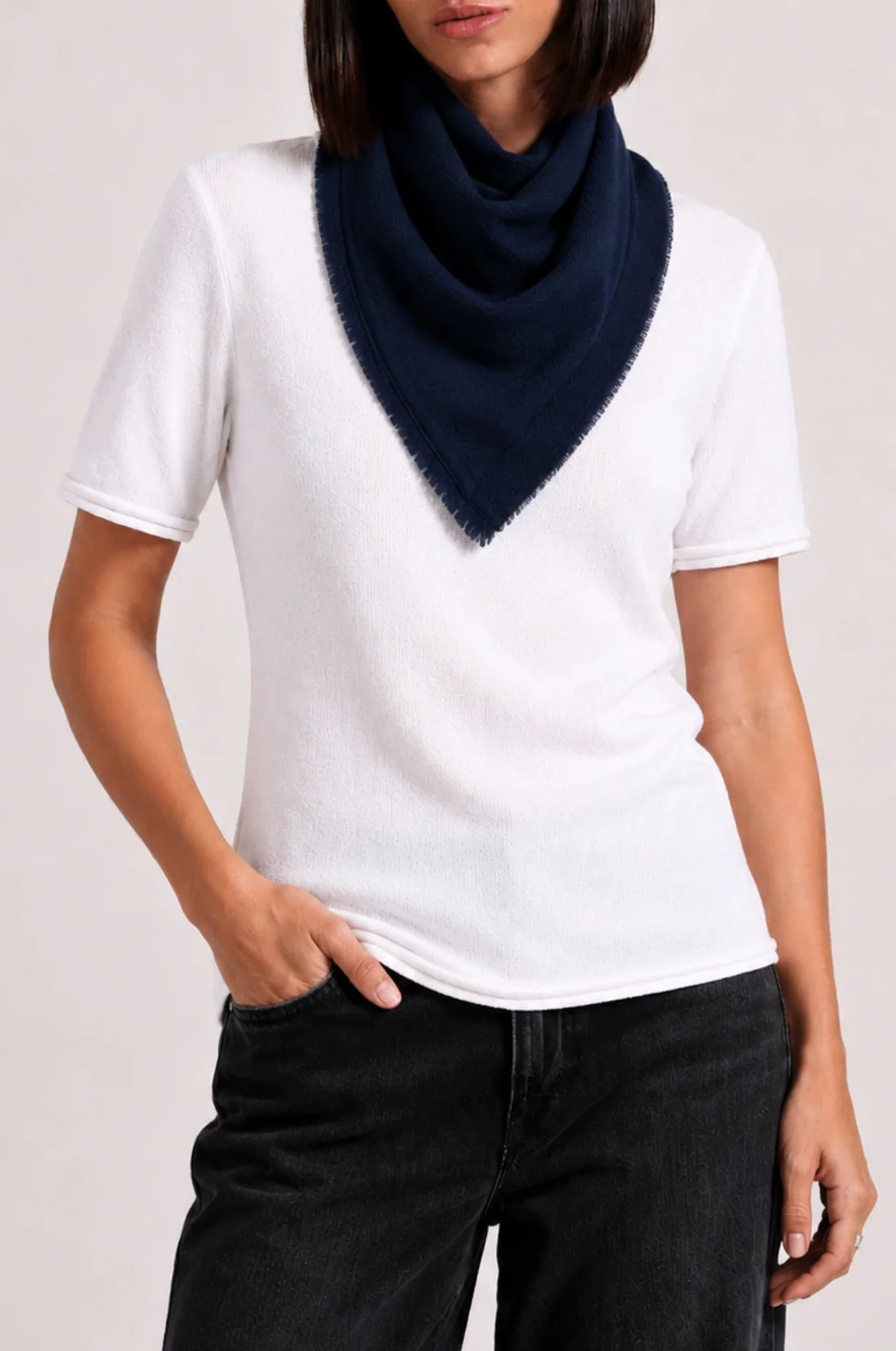 Minnie Rose Cashmere Neckerchief with Eyelash Fringe - Navy