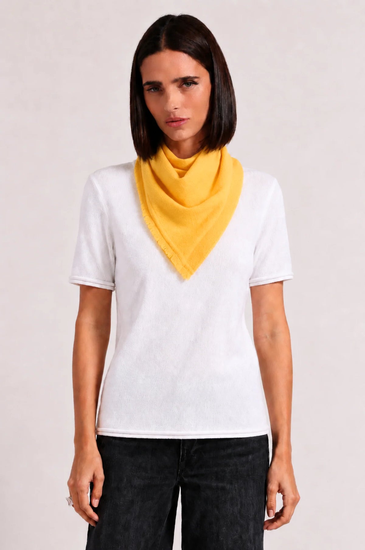 Minnie Rose Cashmere Neckerchief with Eyelash Fringe - Golden Cream