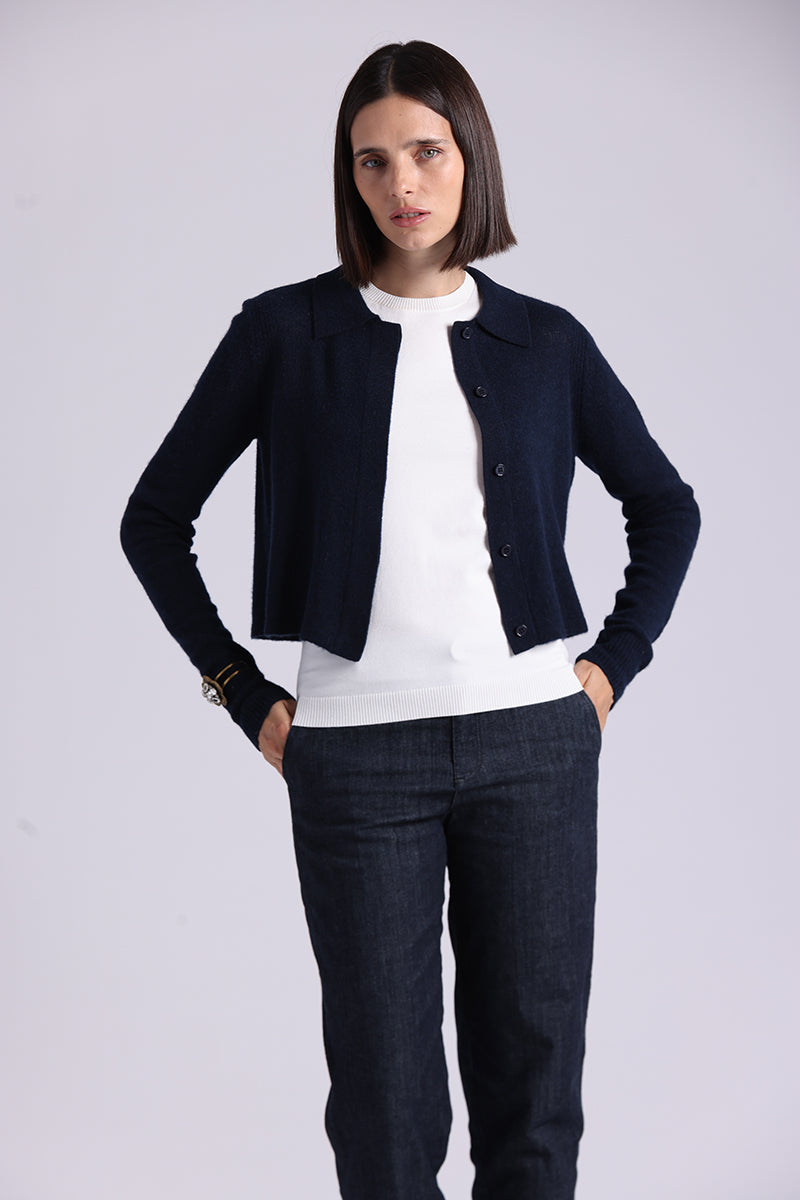 Minnie Rose Southern Cashmere Collared Cardigan - Navy
