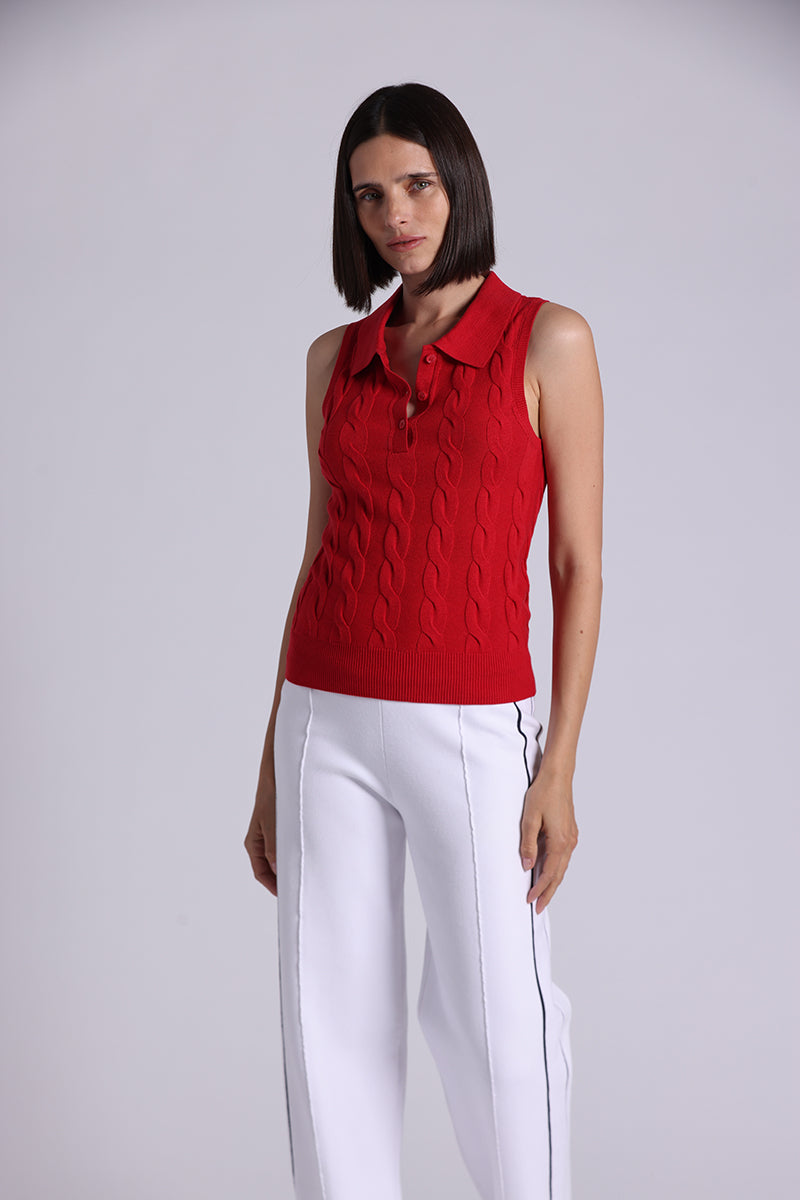 9820 Cotton Sleeveless Cable Polo