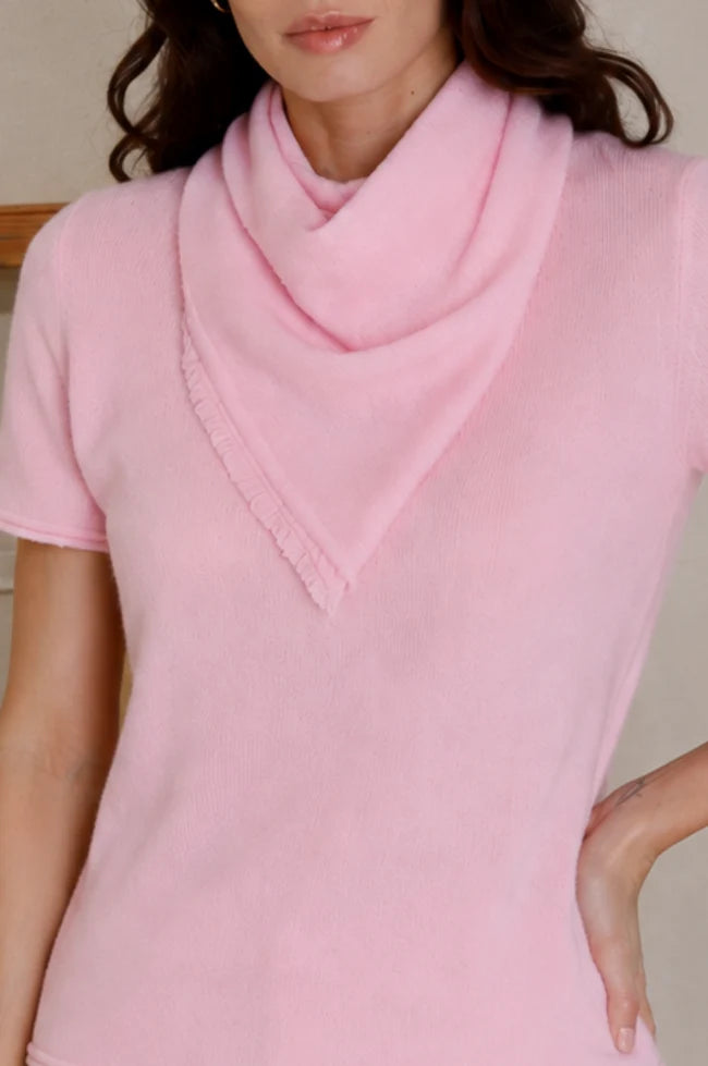 Minnie Rose Cashmere Neckerchief with Eyelash Fringe - Rose Petal