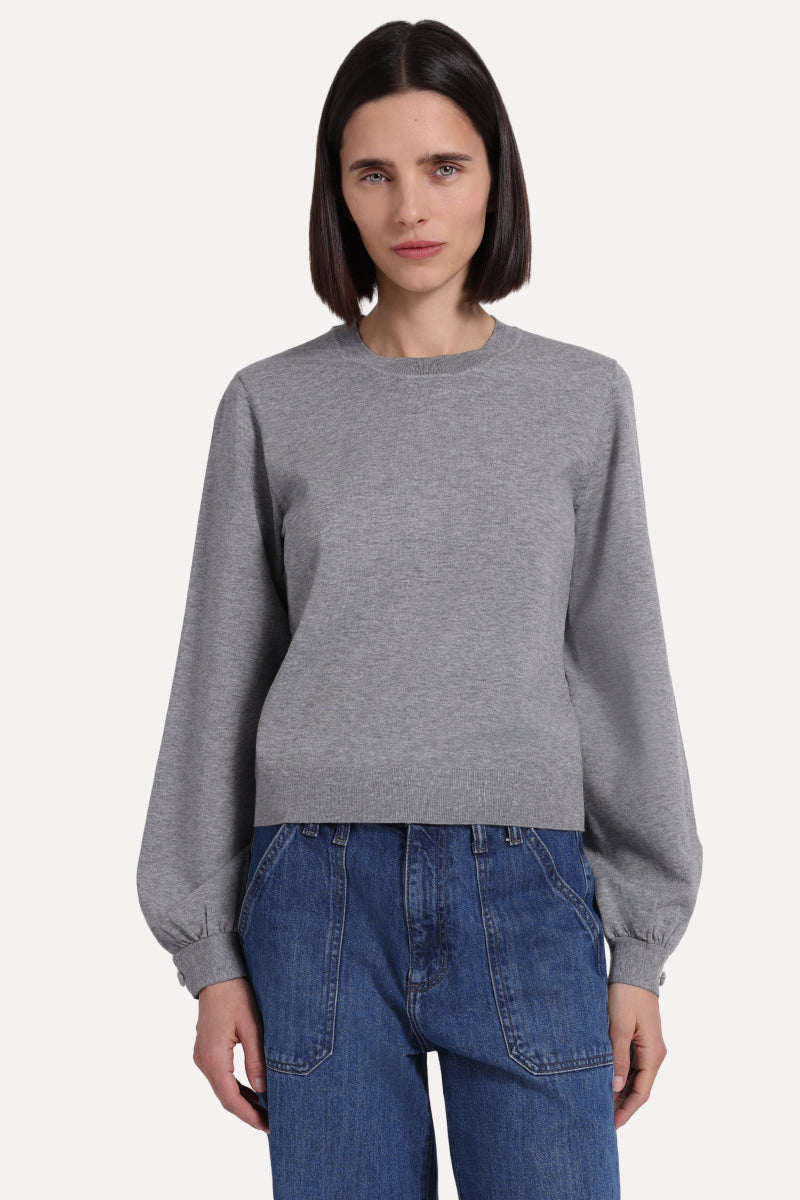Minnie Rose L/S Pleated Crew Sweater - Grey Shadow