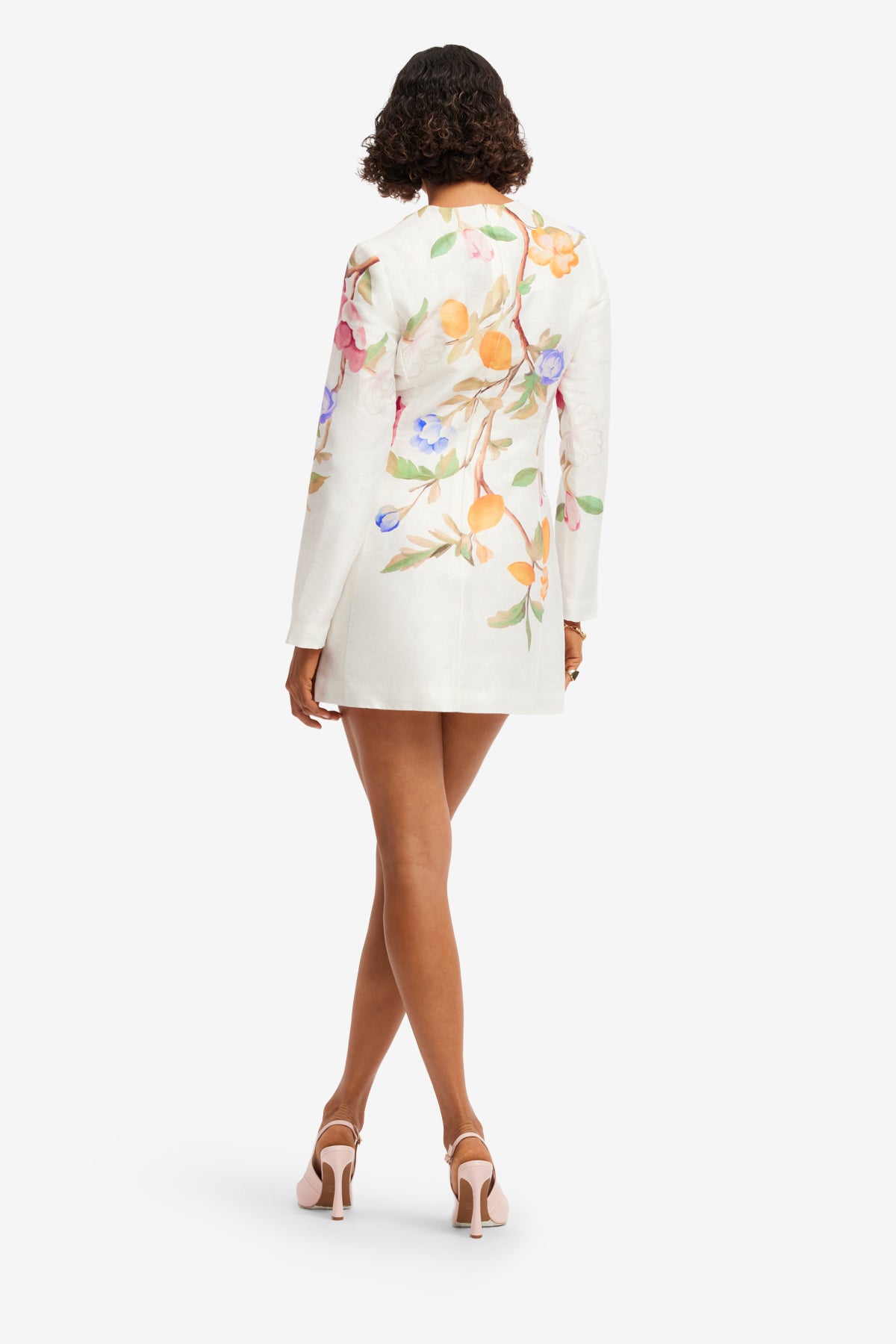 Aliza Long Sleeve Mini Dress - Lemon Vine Print in Snow