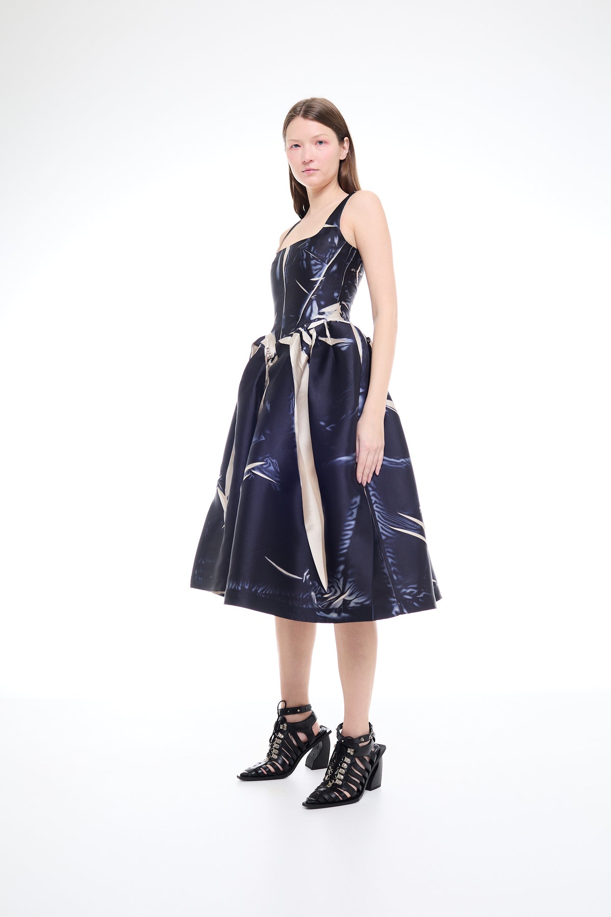 PRINTED SLEEVELESS PRINCESS PUFF DRESS