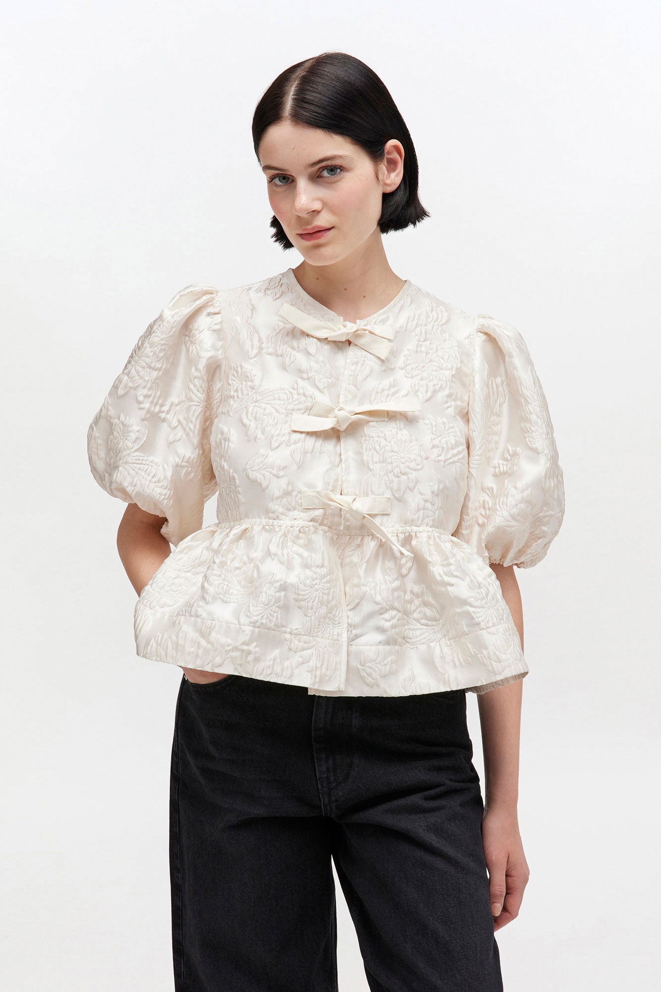 Ganni Satin Cloque Peplum Blouse