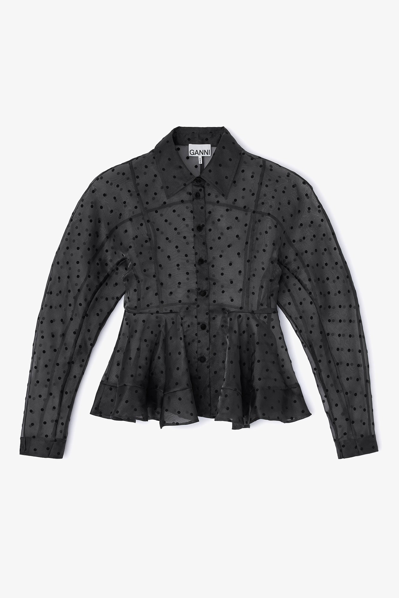 Ganni Flocked Organza Peplum Shirt