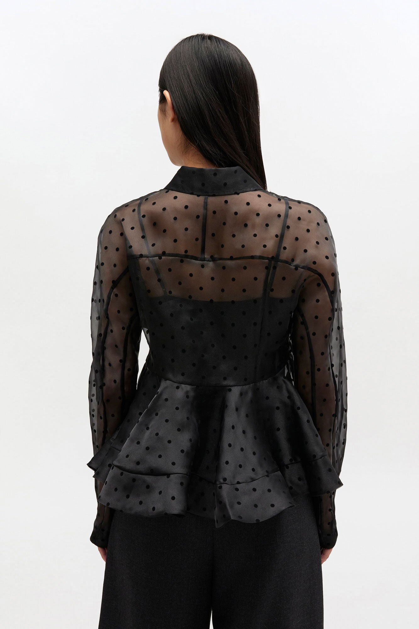 Ganni Flocked Organza Peplum Shirt