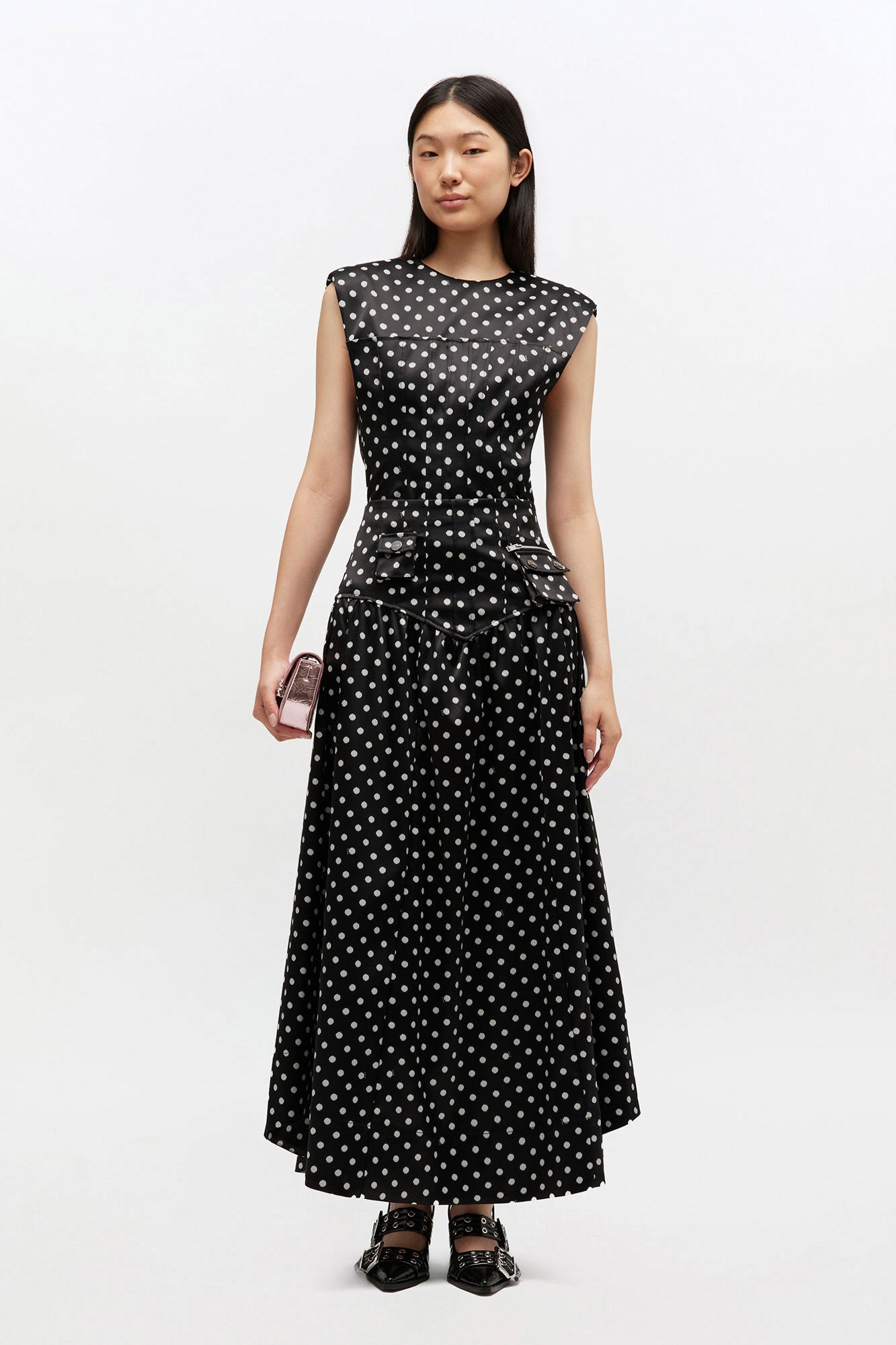 Ganni Polka-Dot Satin Corset Skirt