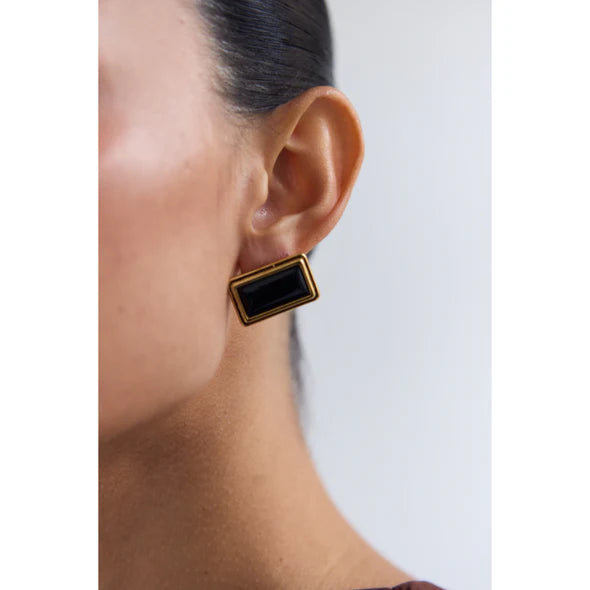 Heaven Mayhem Archer Rectangle Stud Earrings - Black/Gold