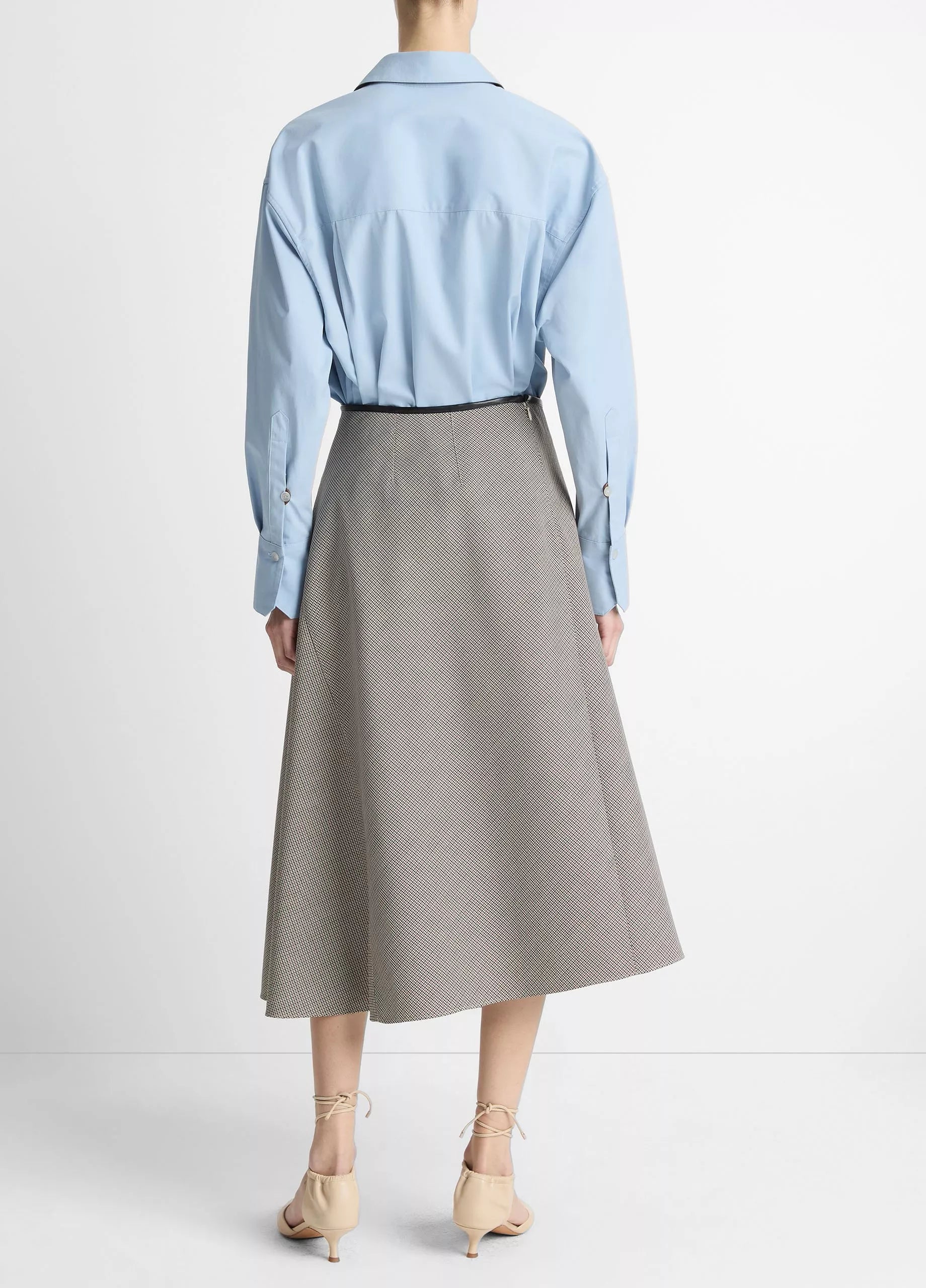 Vince Asymmetrical Plaid Skirt w/ Faux Leather Trim