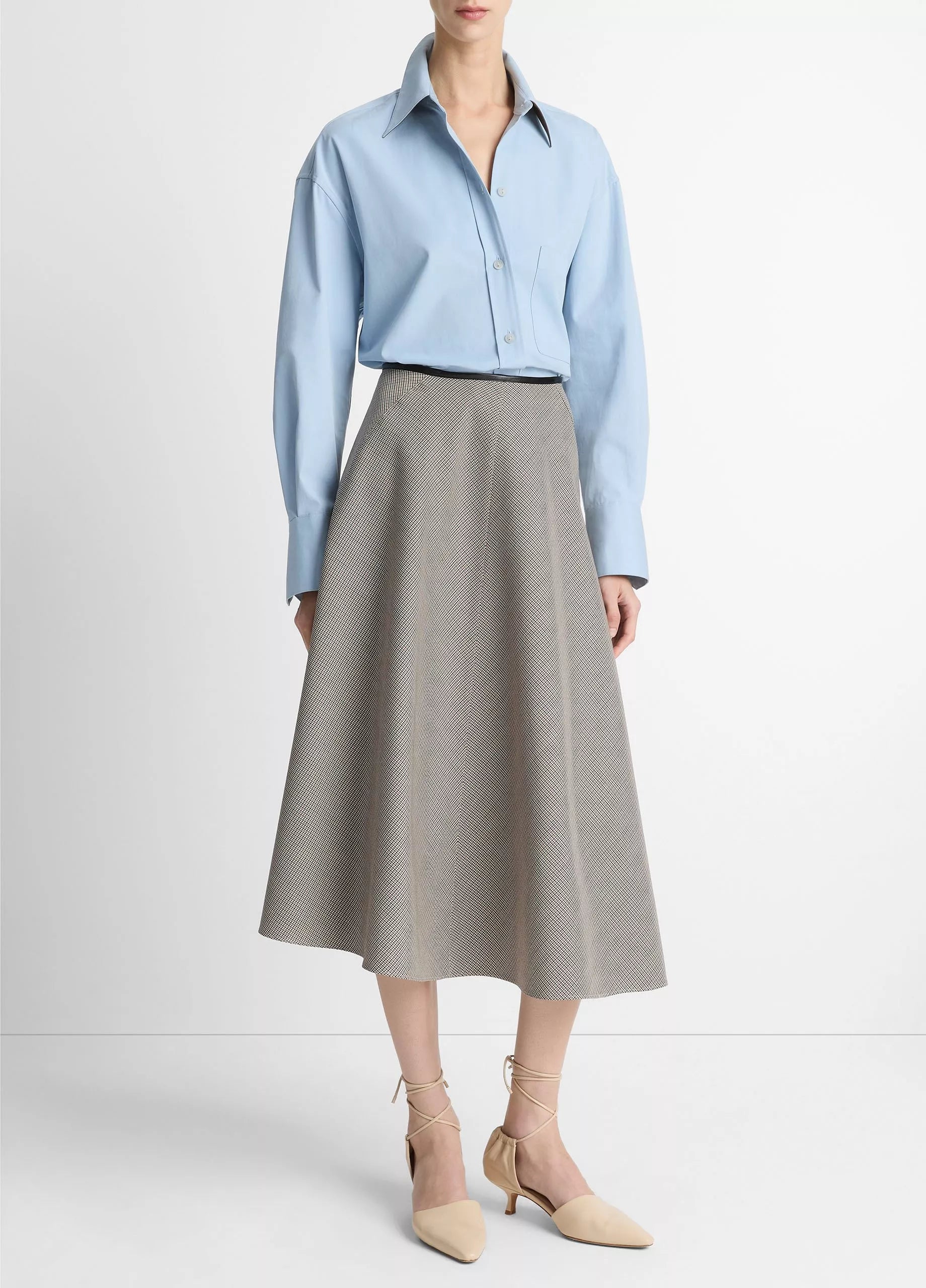 Vince Asymmetrical Plaid Skirt w/ Faux Leather Trim