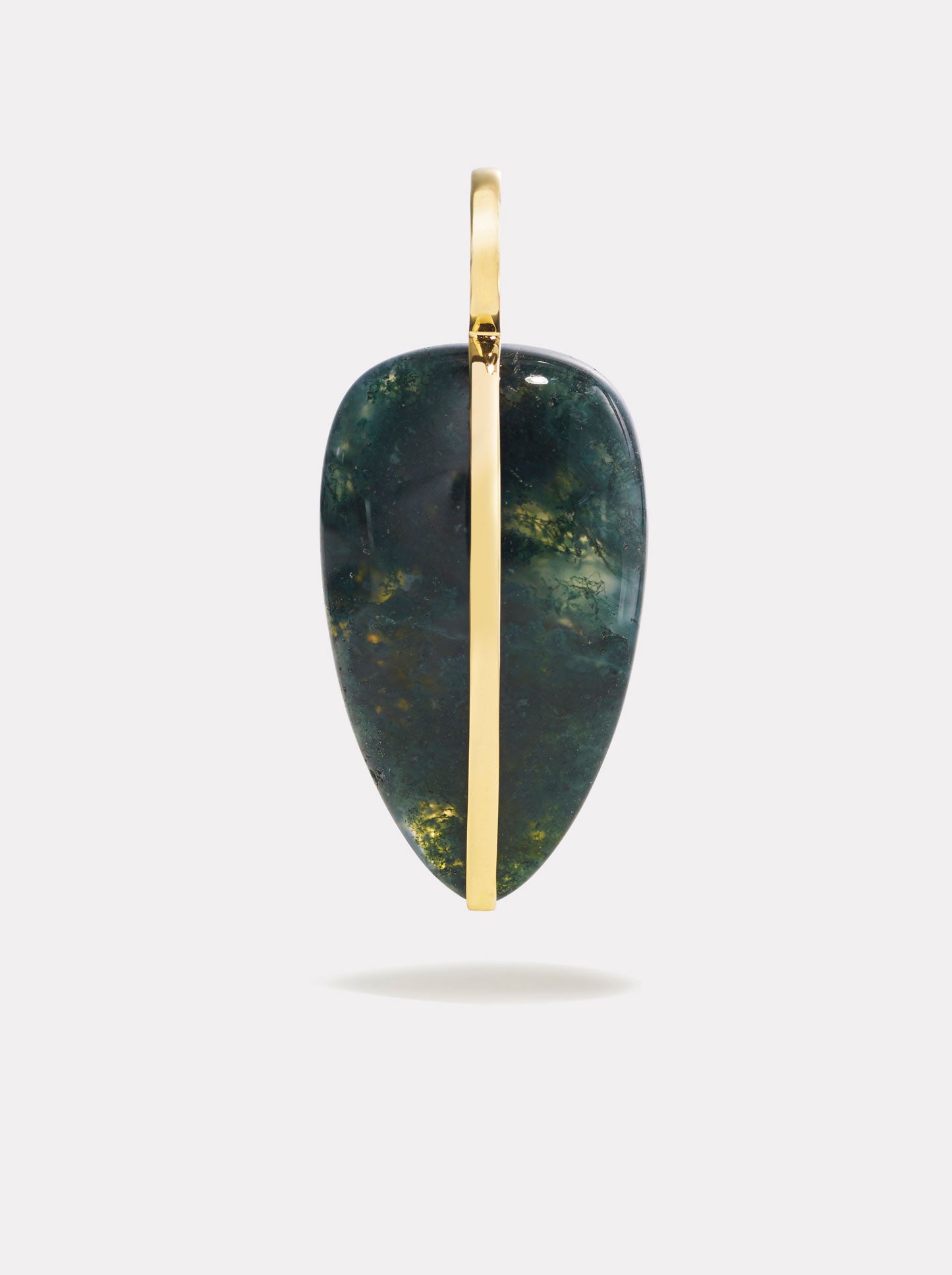 LARGE PEBBLE PENDANT - MOSS AGATE, 14K GOLD