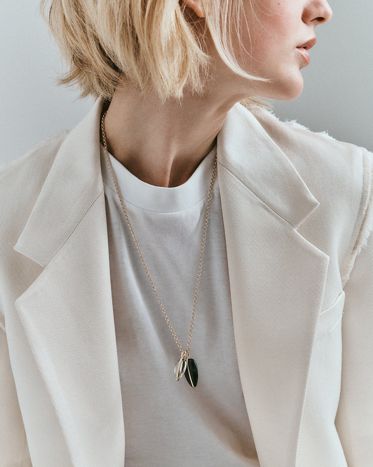 LARGE PEBBLE PENDANT - MOSS AGATE, 14K GOLD