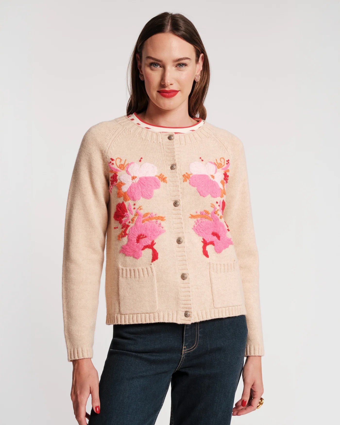 Frances Valentine Wool Tulip Bouquet Cardigan - Pink