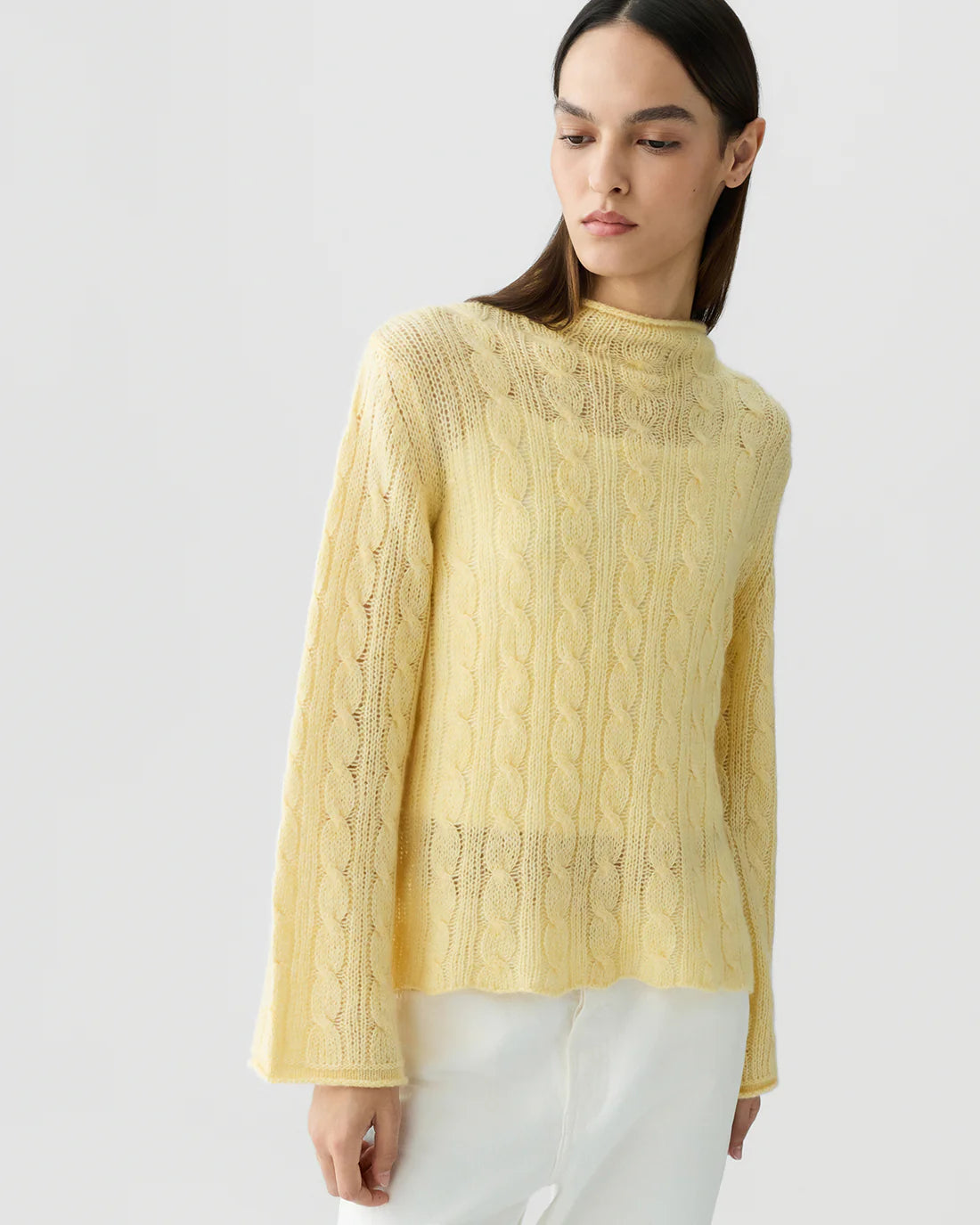 Guest In Residence Cable Mock Neck Top - Butter