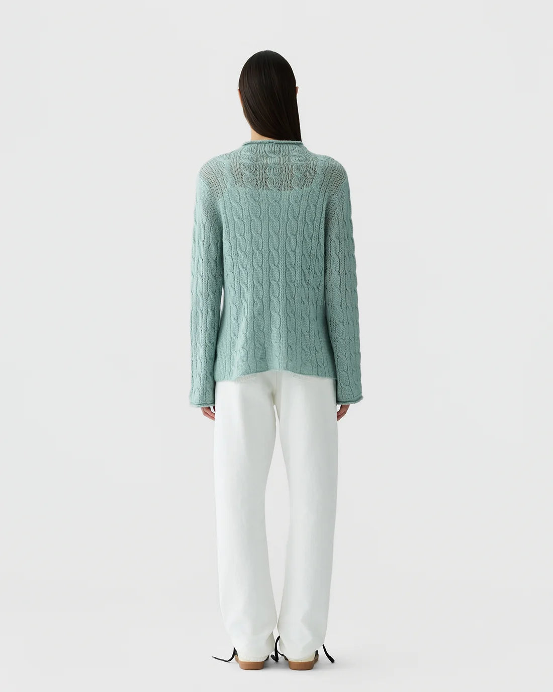 Guest In Residence Cable Mock Neck Top - Sage Brush
