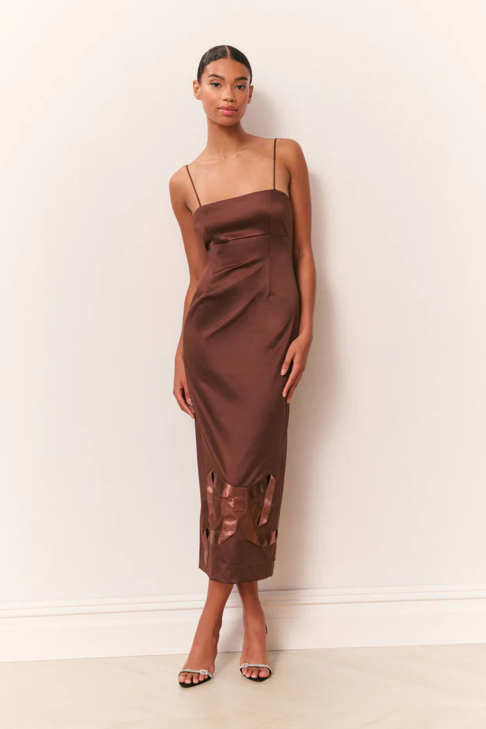 LoveShackFancy Calise Satin Bow Detail Midi Dress