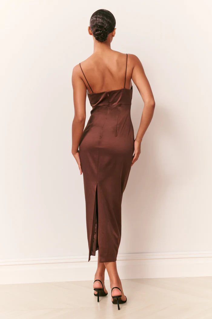 LoveShackFancy Calise Satin Bow Detail Midi Dress