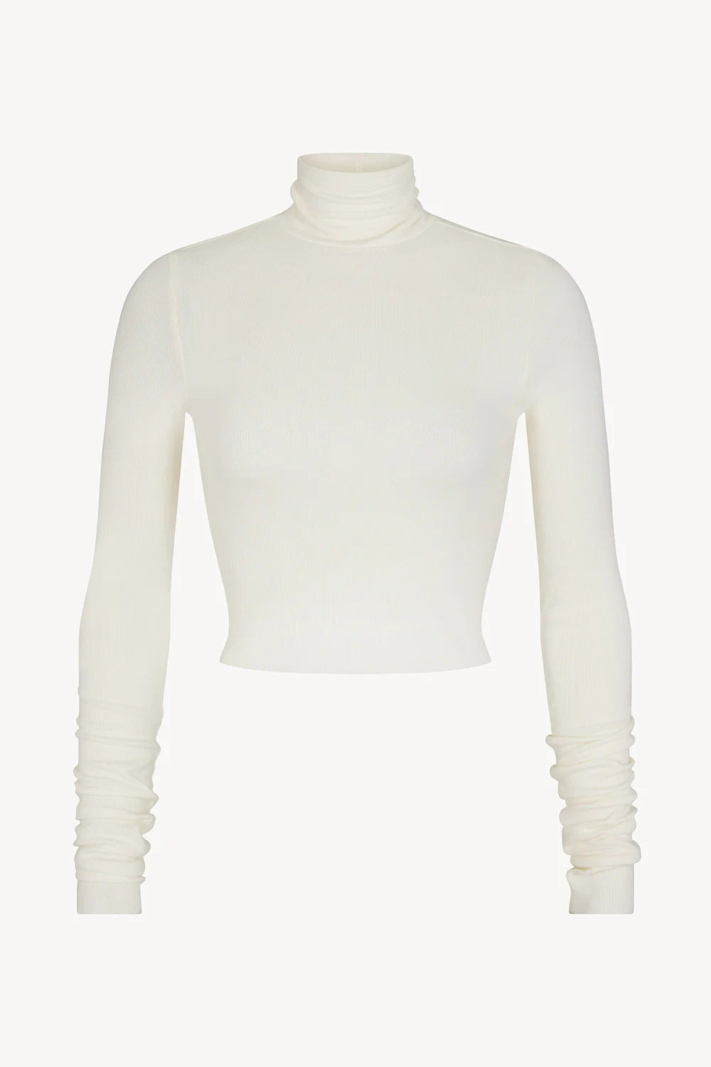Eterne Cropped Fitted Turtleneck Top - Cream