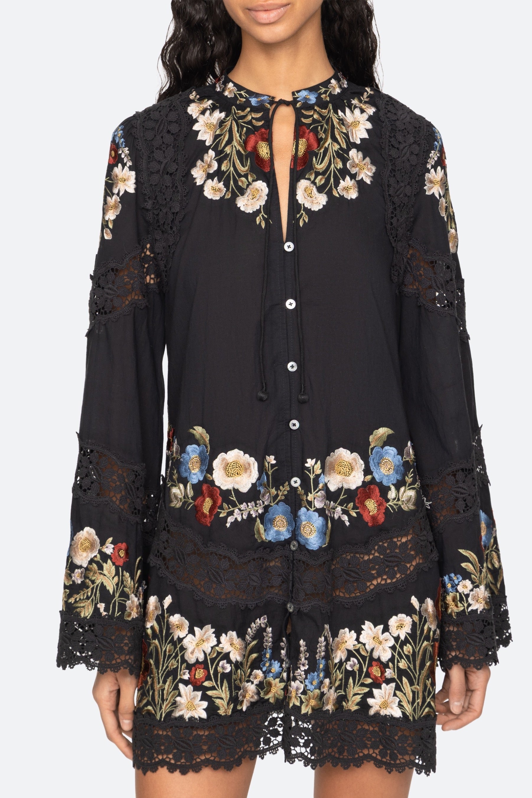 RUWA EMB L/SLV FLARE MINI DRESS (D2)