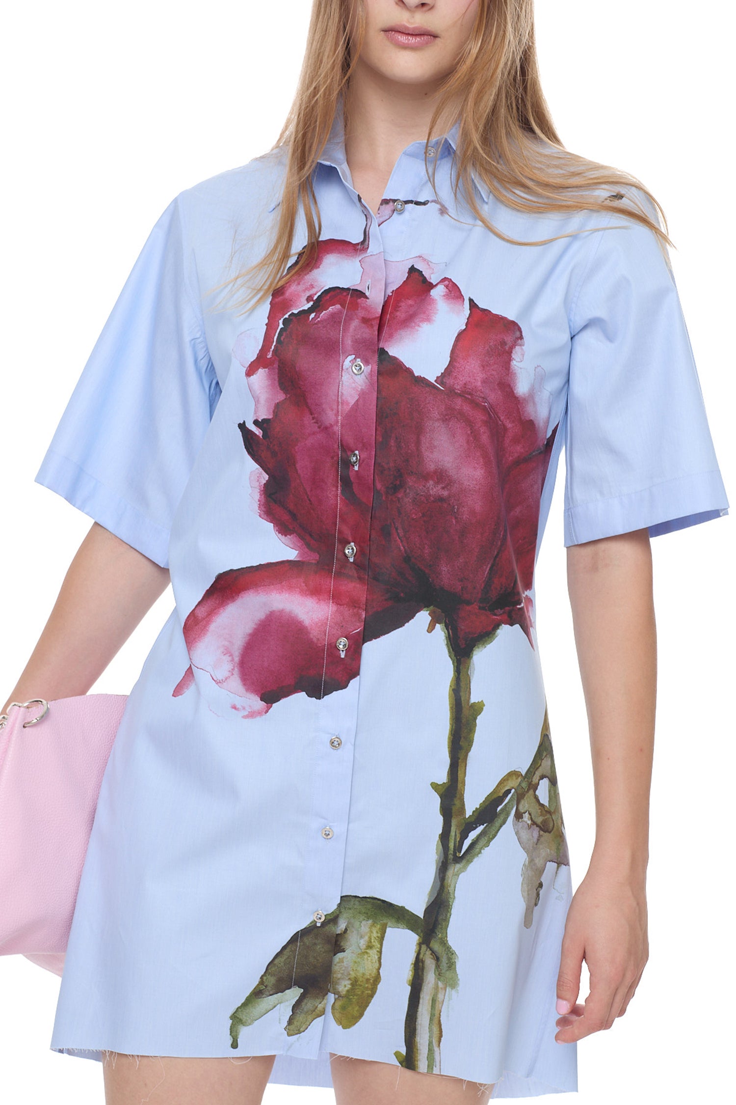 WATERCOLOR FLOWER PRINTED MINI SHIRT DRESS
