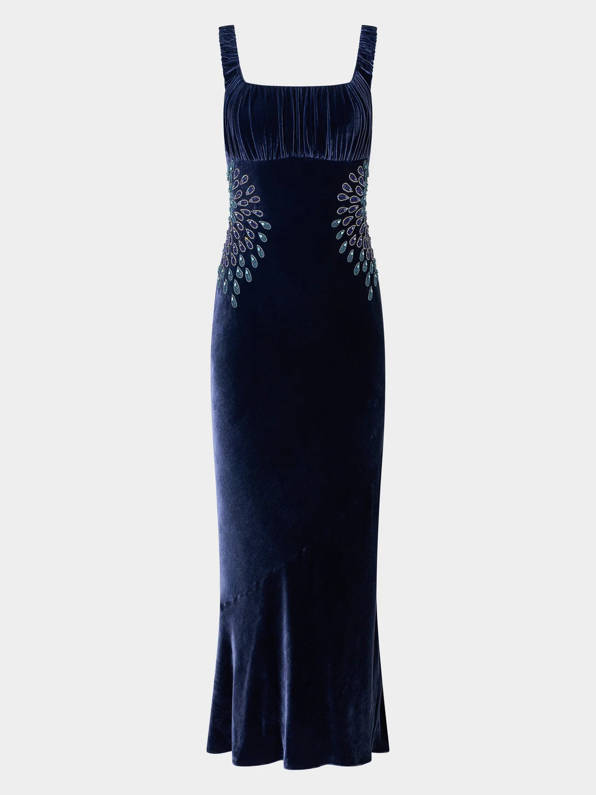 Saloni Chantal Long B Dress - Dark Navy Rays Embroidery