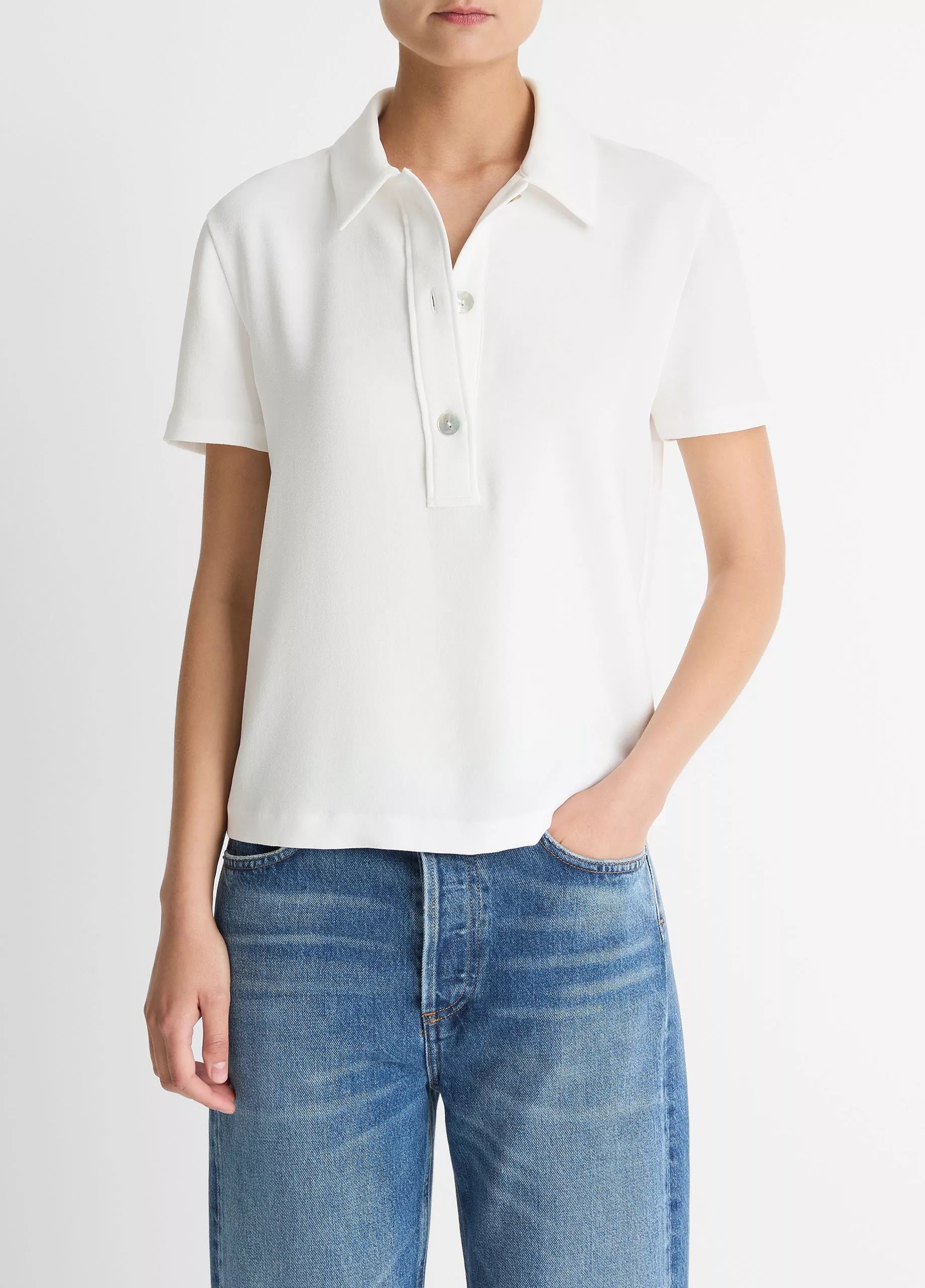 Vince Crepe S/S Polo - Off White