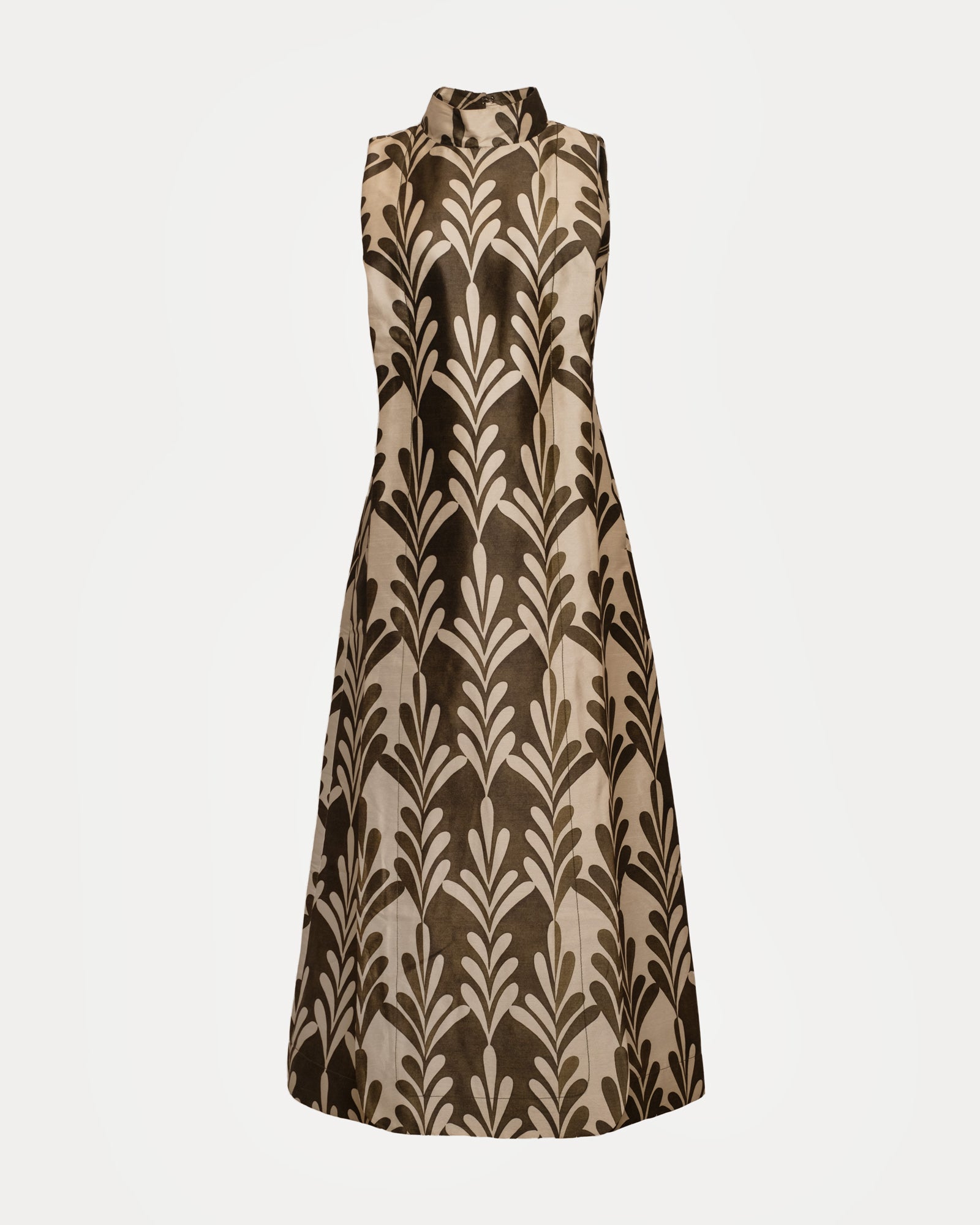Carlyle Maxi Dress Royal Palm Poly Dupion Oyster/Olive