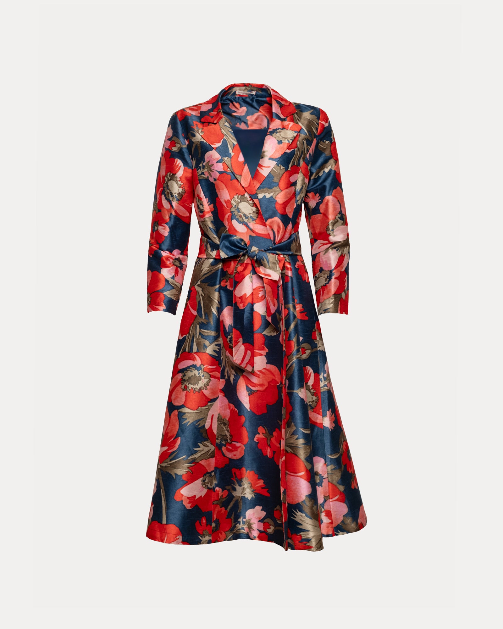 Lucille Wrap Dress Paradise Poppy Poly Dupion Navy/Red/Multi
