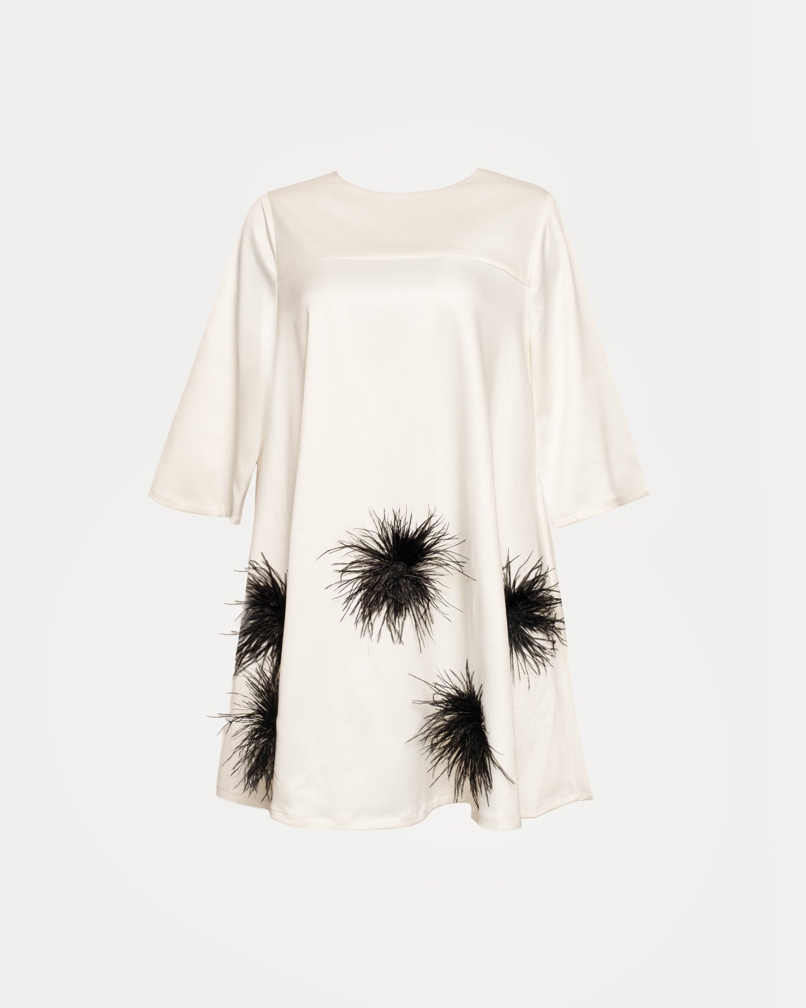 Edie Mini Dress Feather Pouf Dutch Satin Oyster/Black