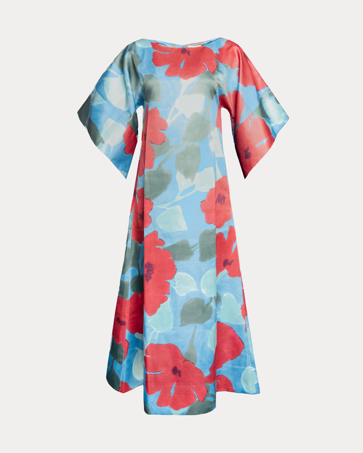 Spinnaker Maxi Dress Floating Floral Poly Satin Navy/Red/Multi